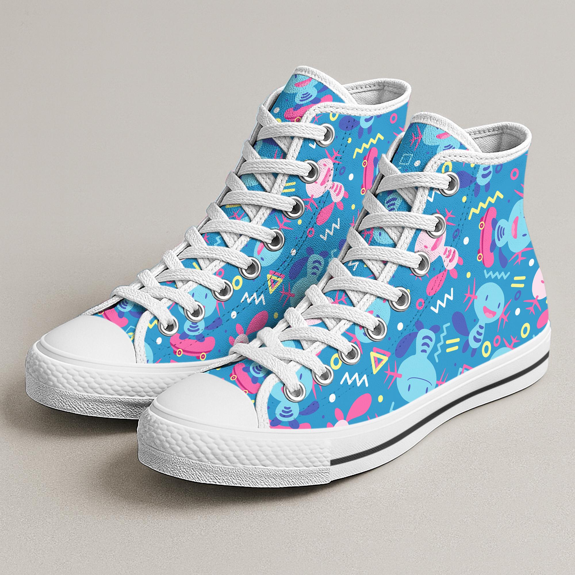 Wooper High Top Shoes, Retro Kawaii Sneakers, Cute Printed Shoes, Wooper Shoes Gifts