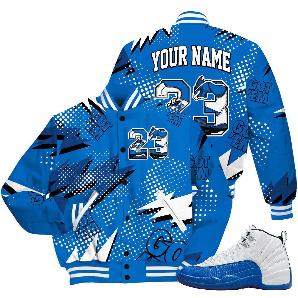 Dunkare Blueberry 12s Shirt, Custom Name Number 23 5s All Over Print Baseball Jacket