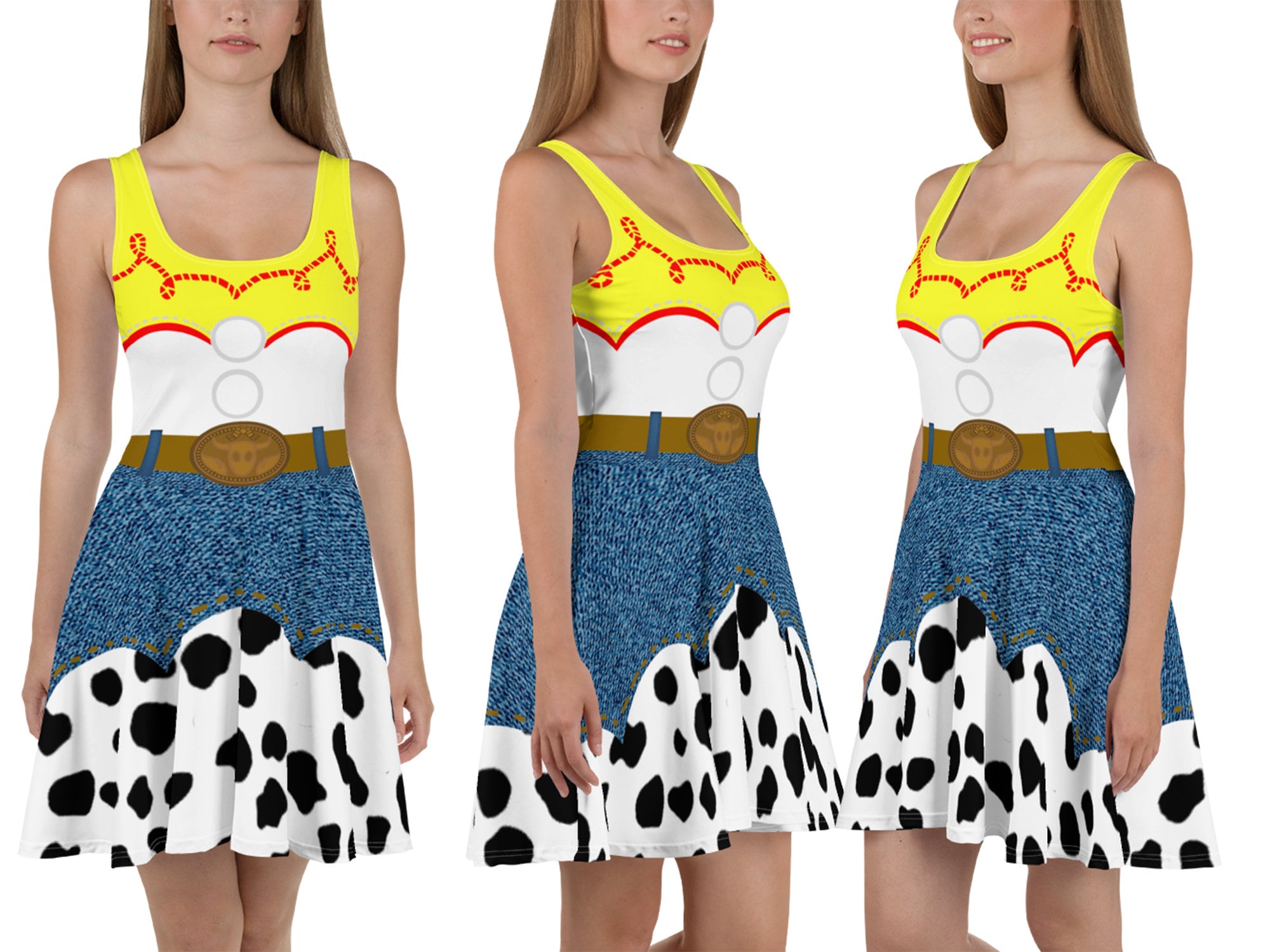 Jessie Cowgirl Skater Dress Running Women Toy Story Costume Halloween Cosplay Spandex Birthday Party Outfit Gift