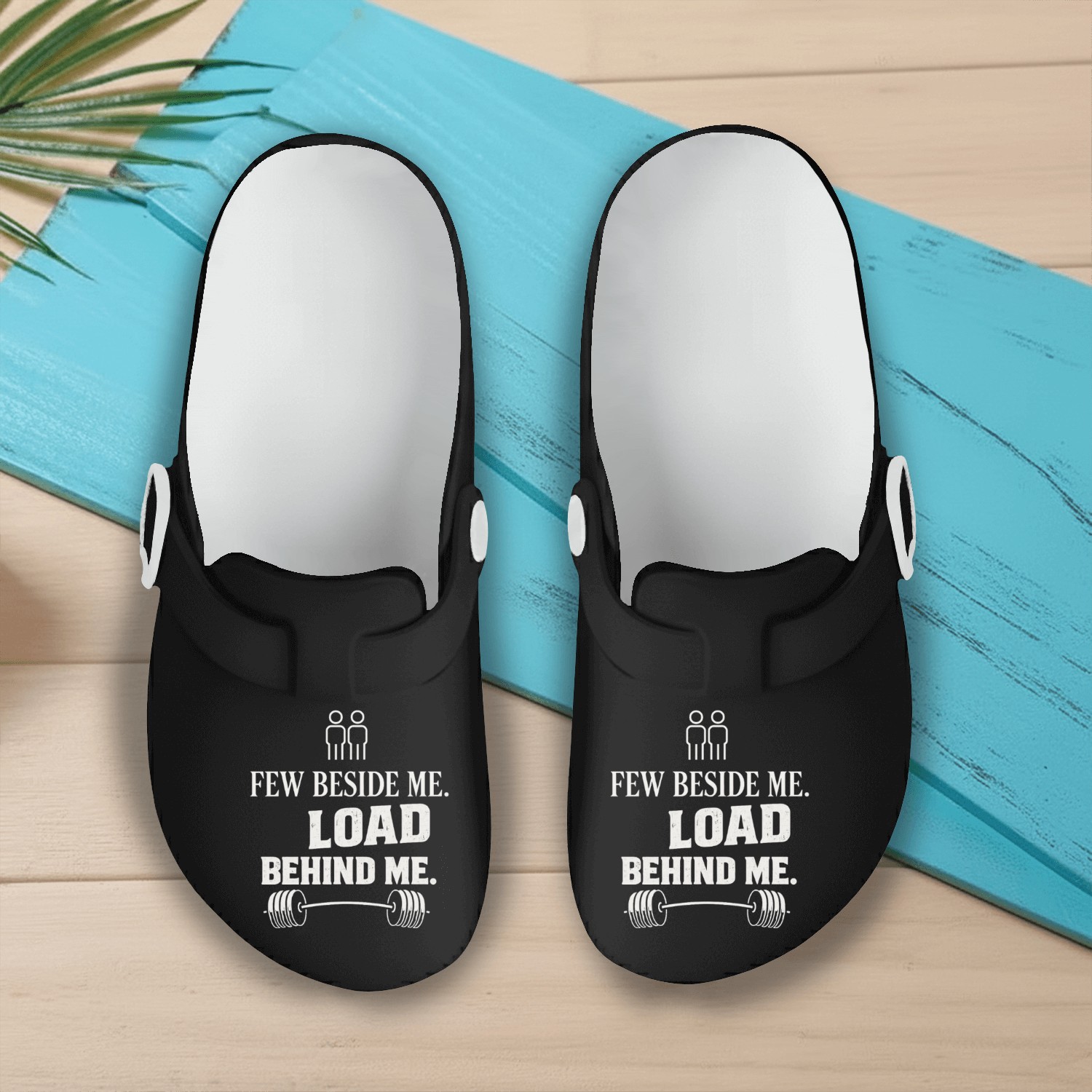 Few beside gym motivation quote with white text Slip On Clogs