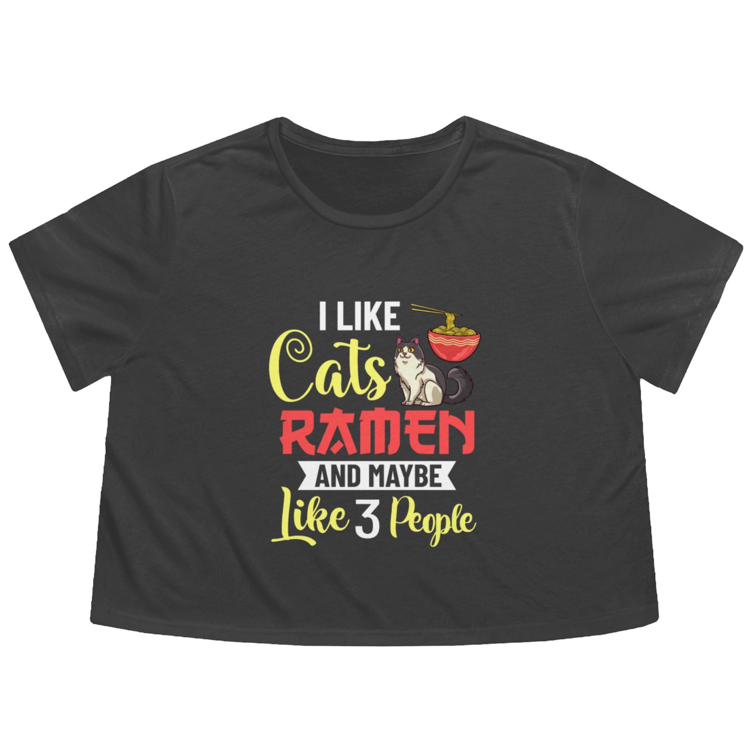 Ramen Cat Bowl Chicken Noodle Soup Japanese Flowy Cropped Tees