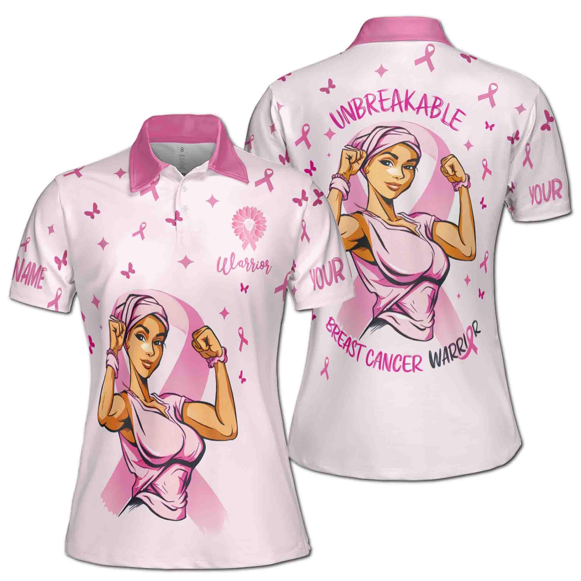 Custom Name Unbreakable Breast Cancer Warrior Women's Polo