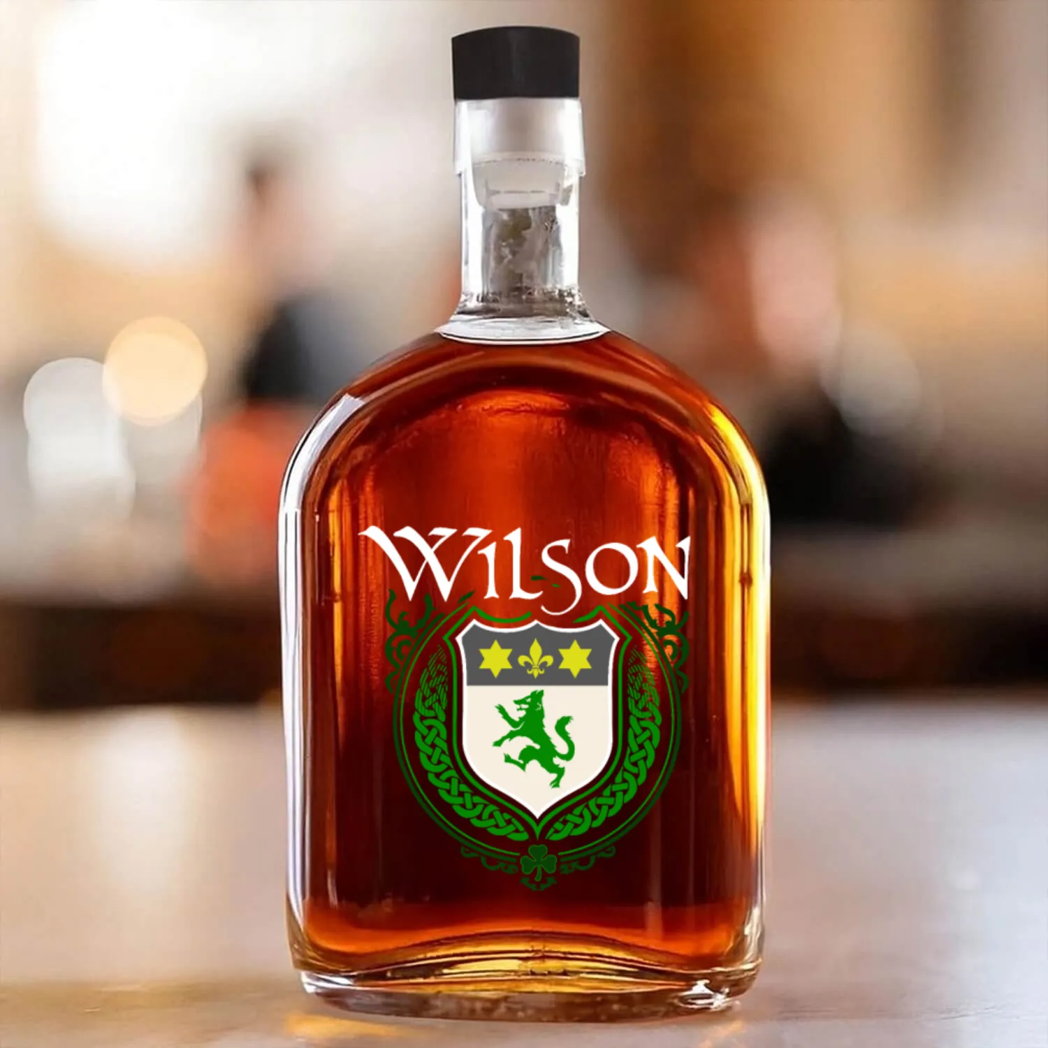 Wilson Family Irish Coat of Arms Clan Crest Whiskey Bottles
