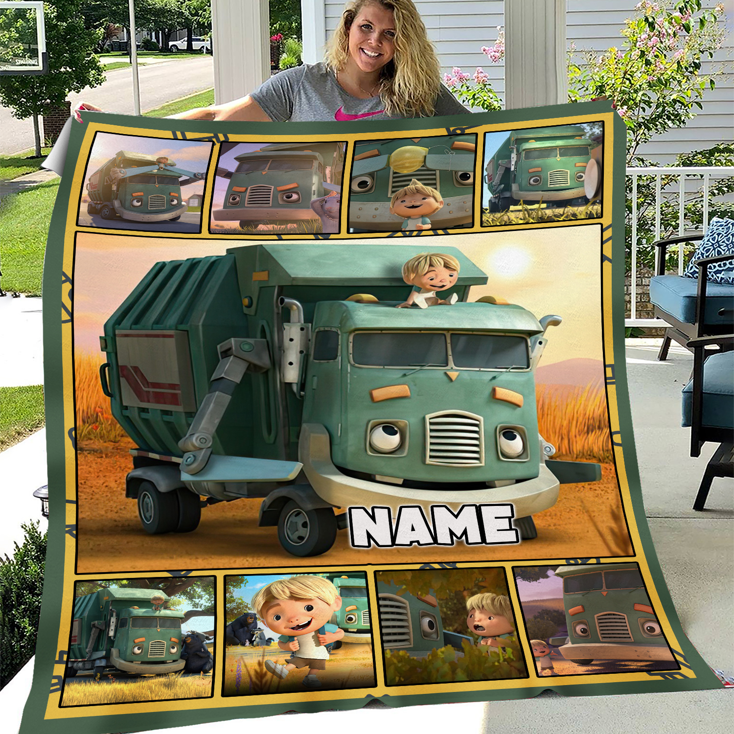Personalized Trash Truck Velveteen Blanket, Trash Truck Fleece Blanket, Series Trash Truck Birthday Gifts, Trash Truck Gift For Kids