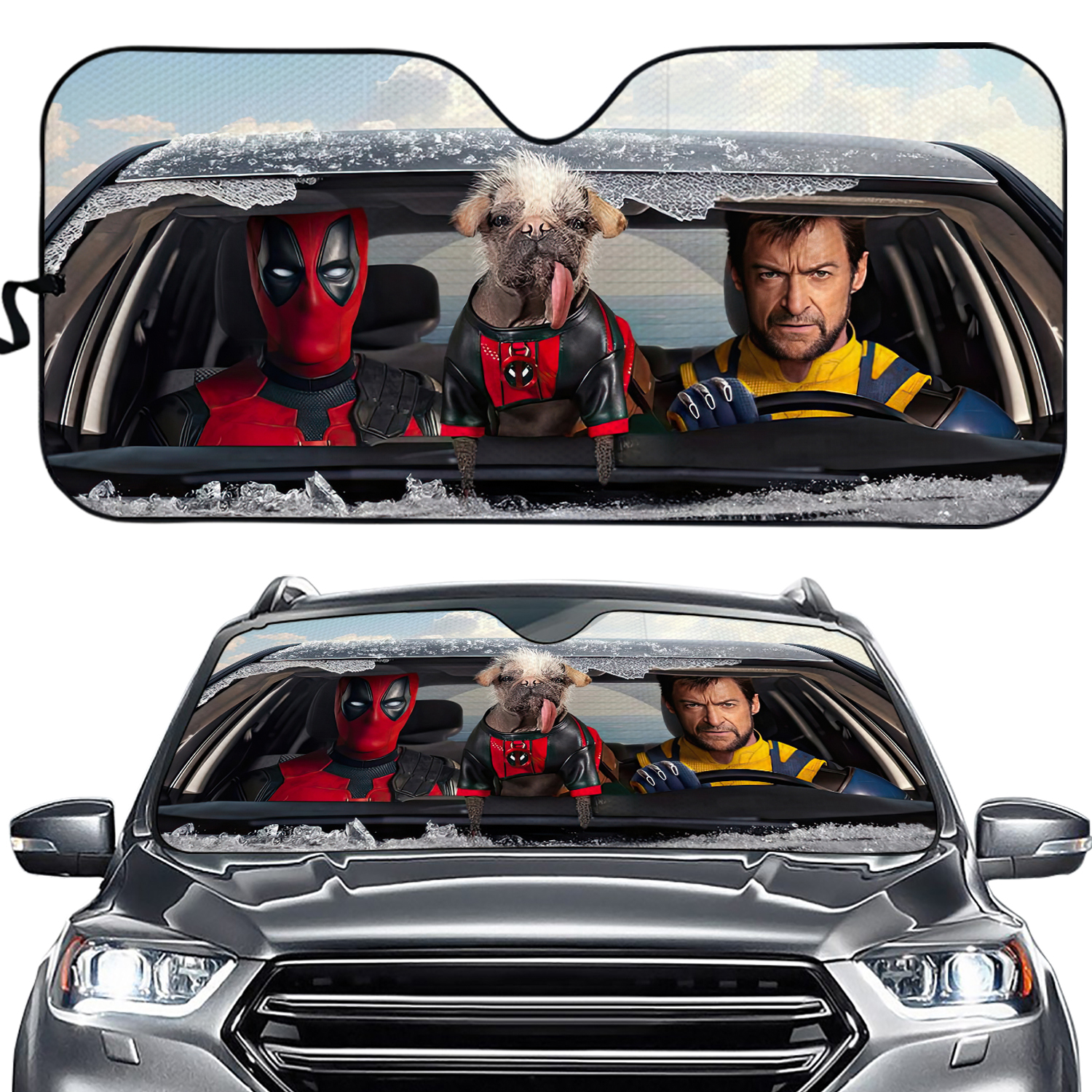 Deadpool Wolverine Car Sun Shades, Funny Front Sun Shade Gift for Car Enthusiasts, Auto Accessories, Aluminized Film