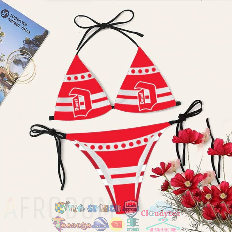 Duvel Beer White Stripe Women's Sling Bikini Swimsuit Set