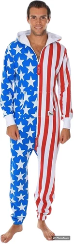 Tipsy Elves American Flag Hooded Jumpsuit | Adult Jumpsuit | Adult Onesie