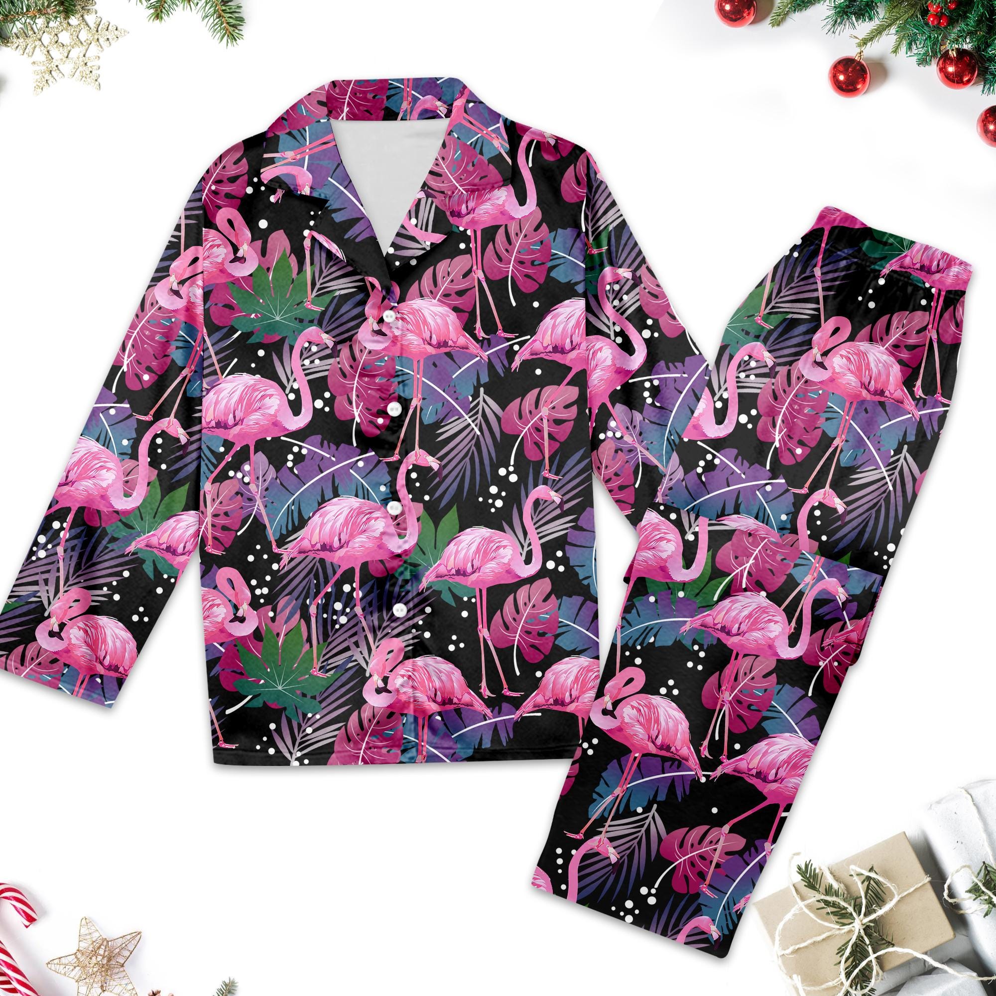 Flamingo Pajamas Set, Flamingo Button Up Shirt, Pink Flamingo Family Matching Pajamas, Animal Lover Tee, Summer Trip Gift For Women