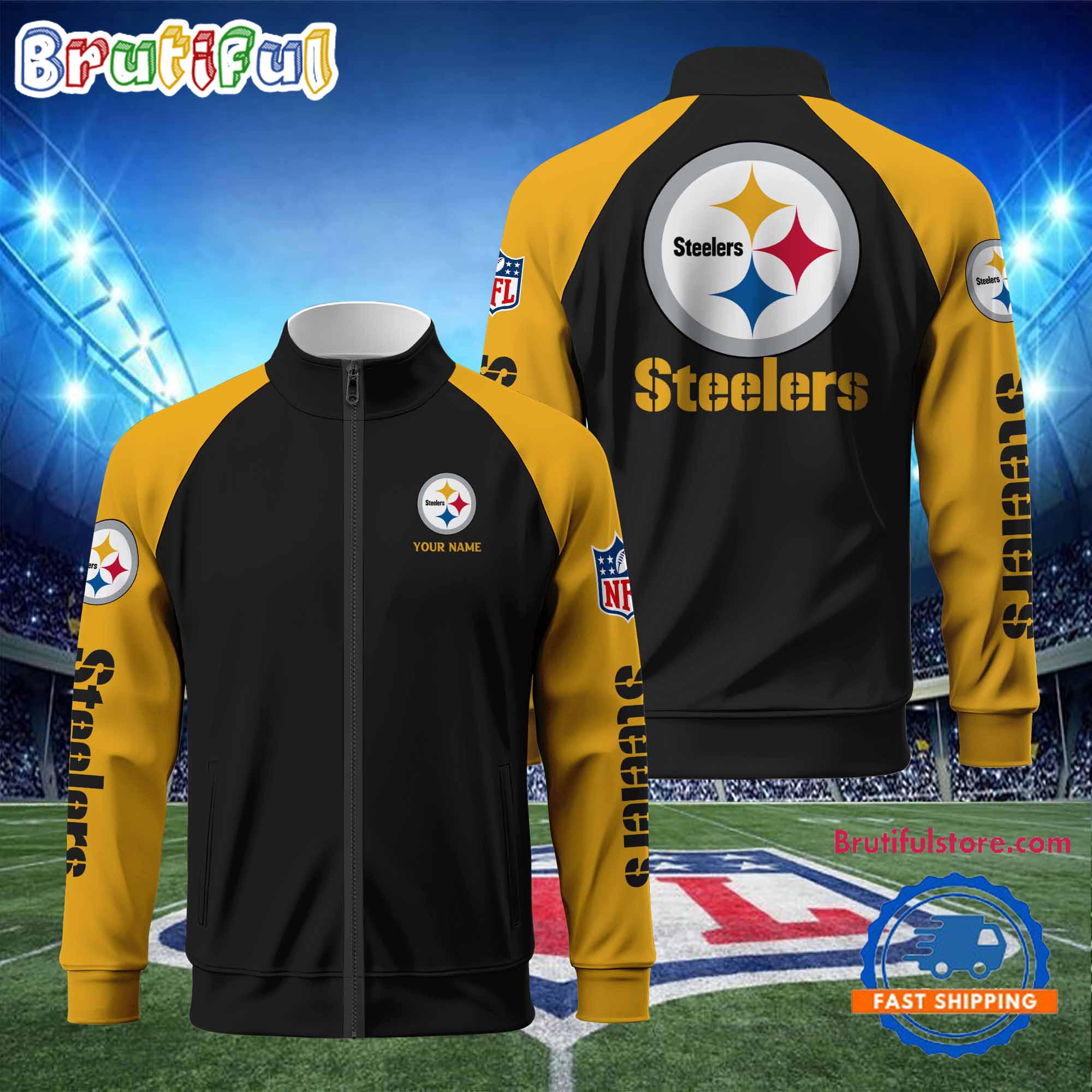 Pittsburgh Steeler Football Team Custom Name Standing Neck Zipper Jacket