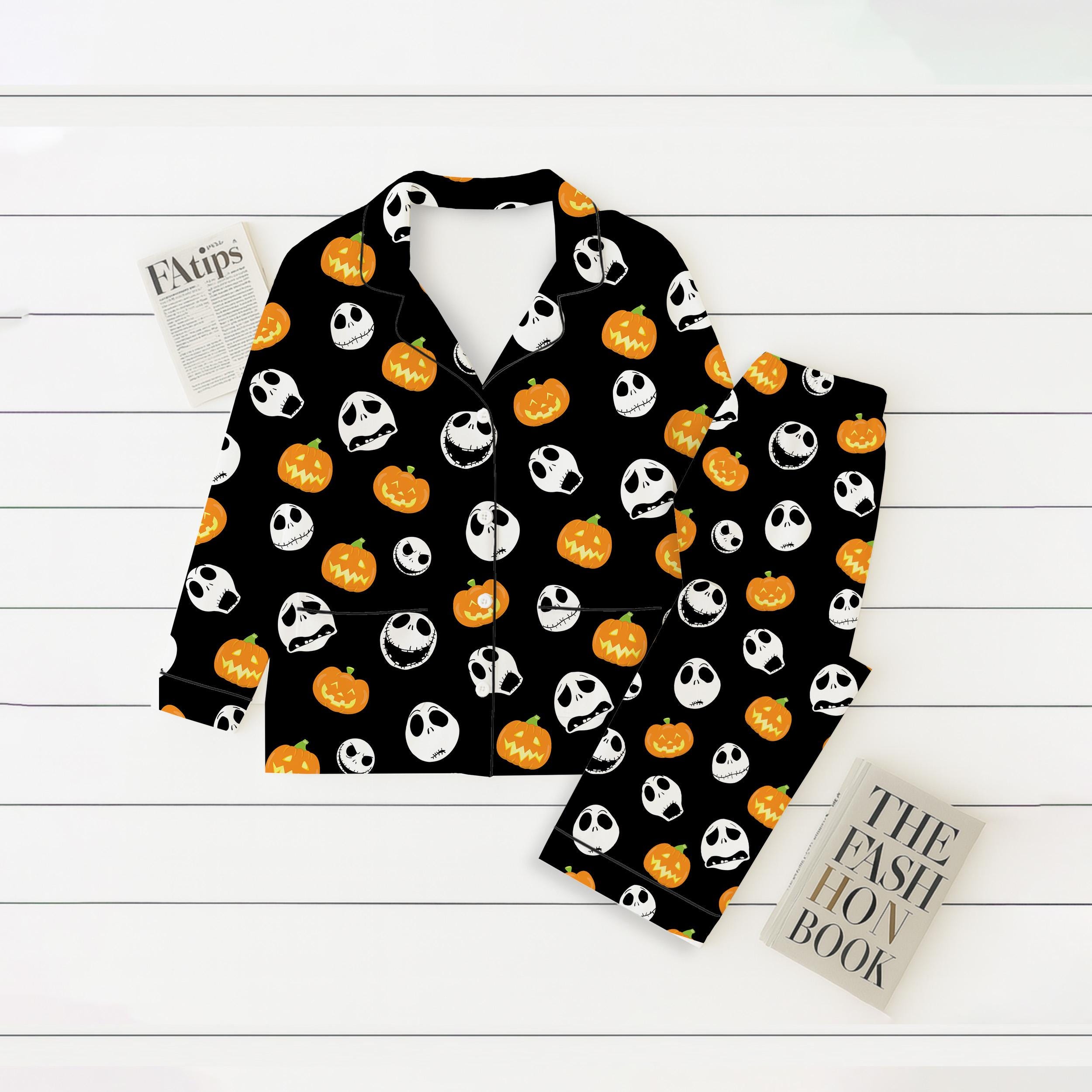 Halloween JS Cosplay Pajamas Set, Nightmare Before Homewear, Horror Character And Pumpkin Sleepwear, Halloween Scary Movie Nightwear