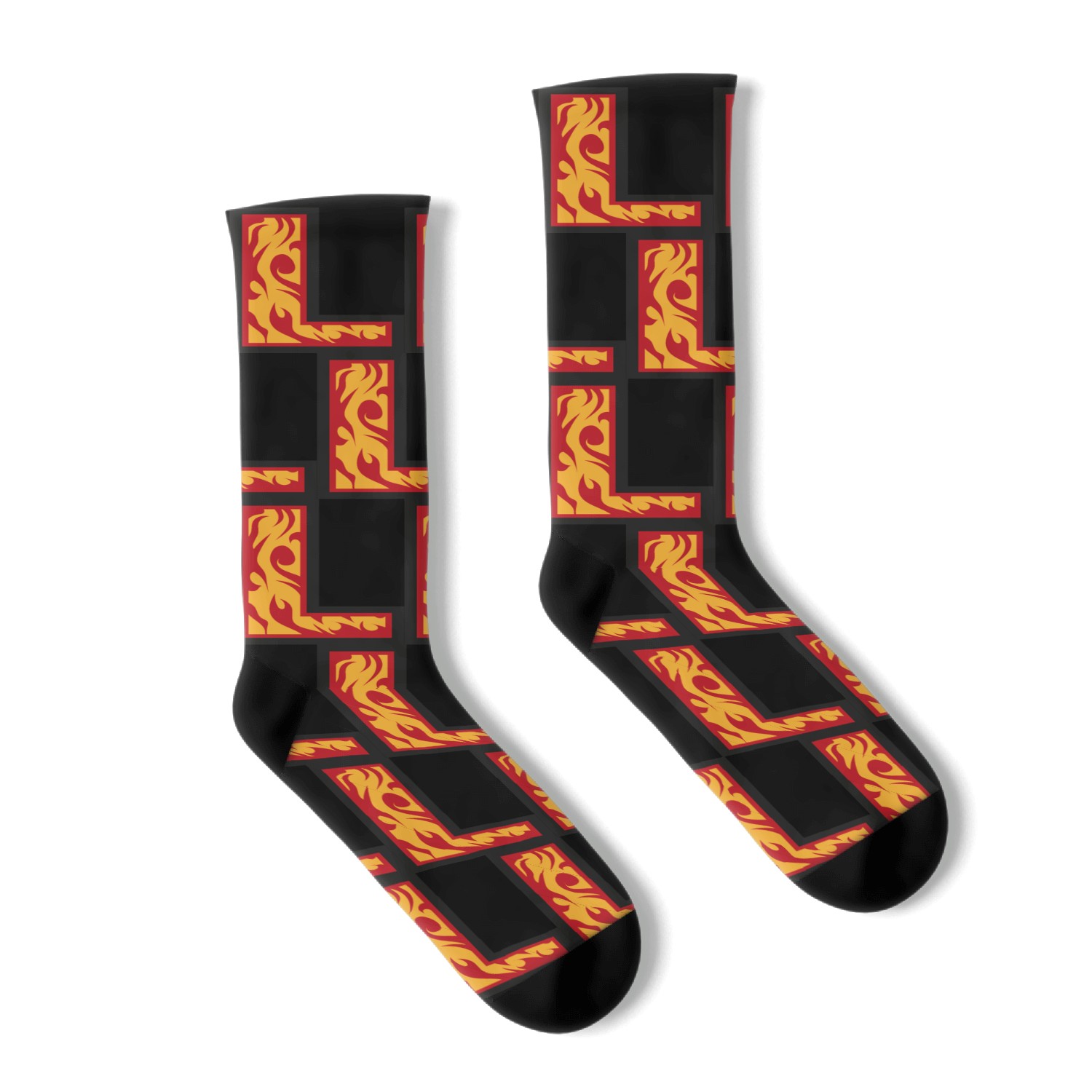 Letter L with Flames - Letter on Fire Socks