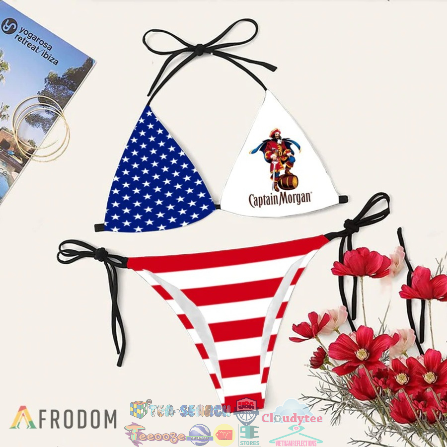 Captain Morgan Rum American Flag Women's Sling Bikini Swimsuit Set