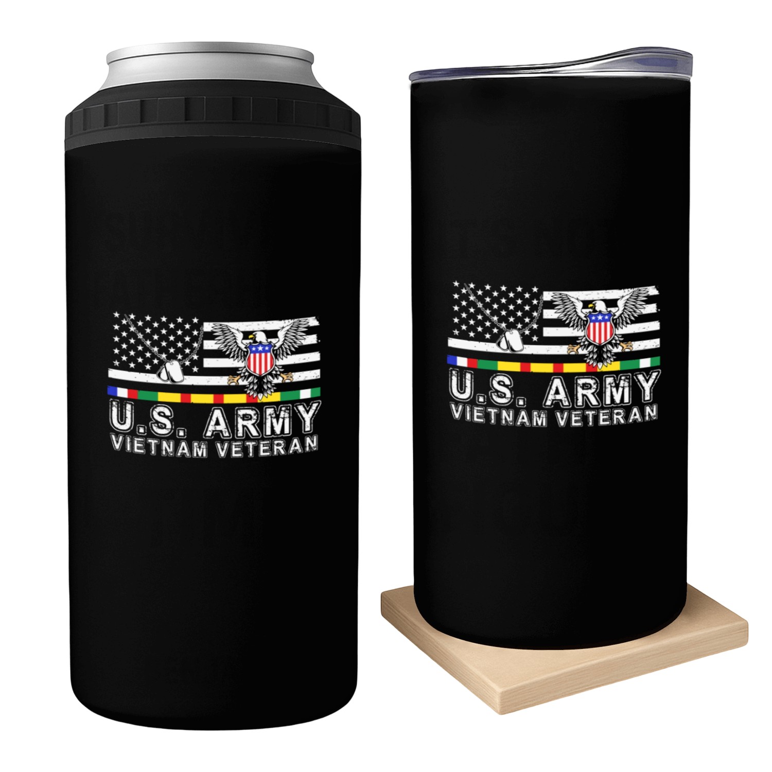 Vietnam Veteran Eagle US Flag Dog Tag Vintage Can Coolers