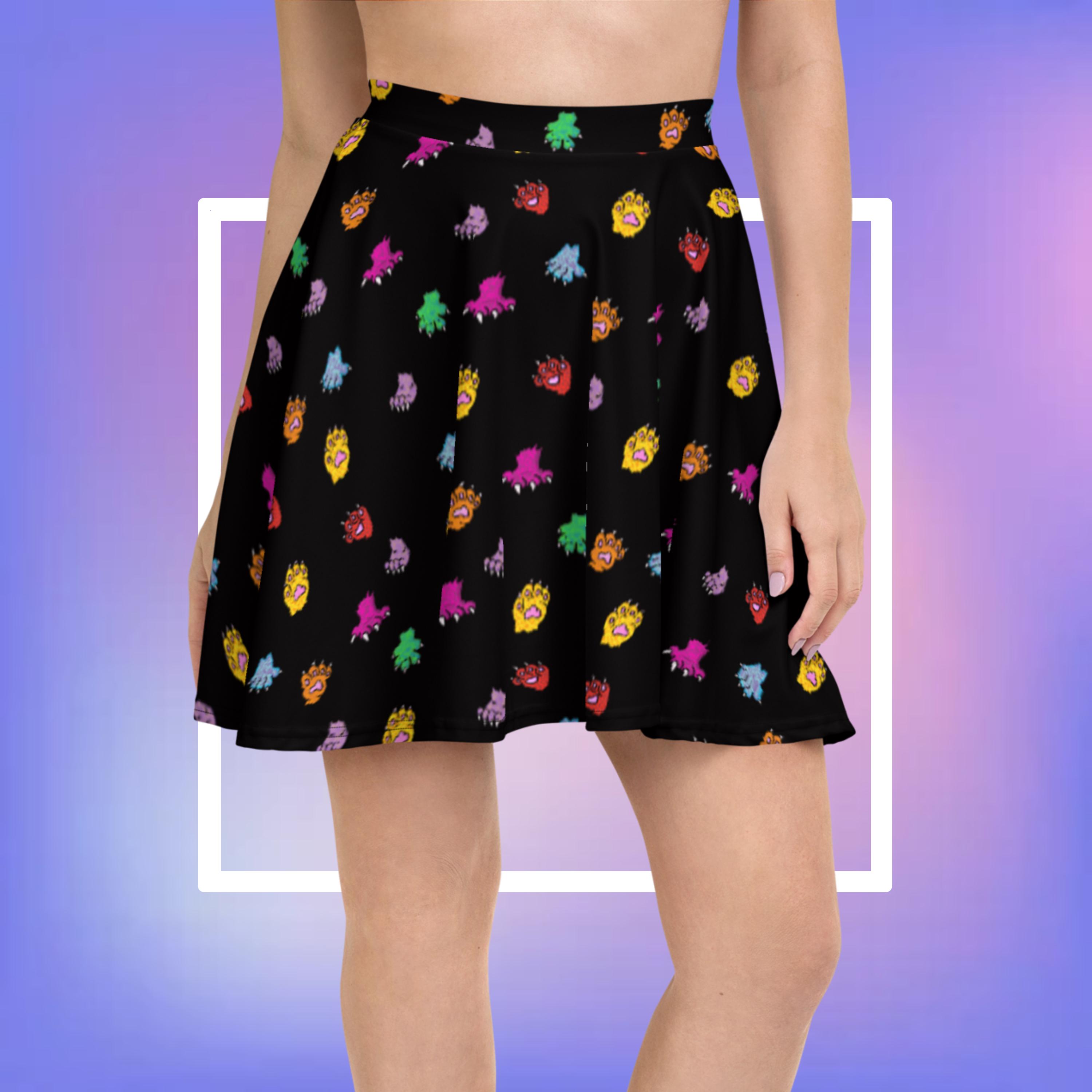 Multi Claw Paws Skater Skirt, kawaii monster, quirky pattern