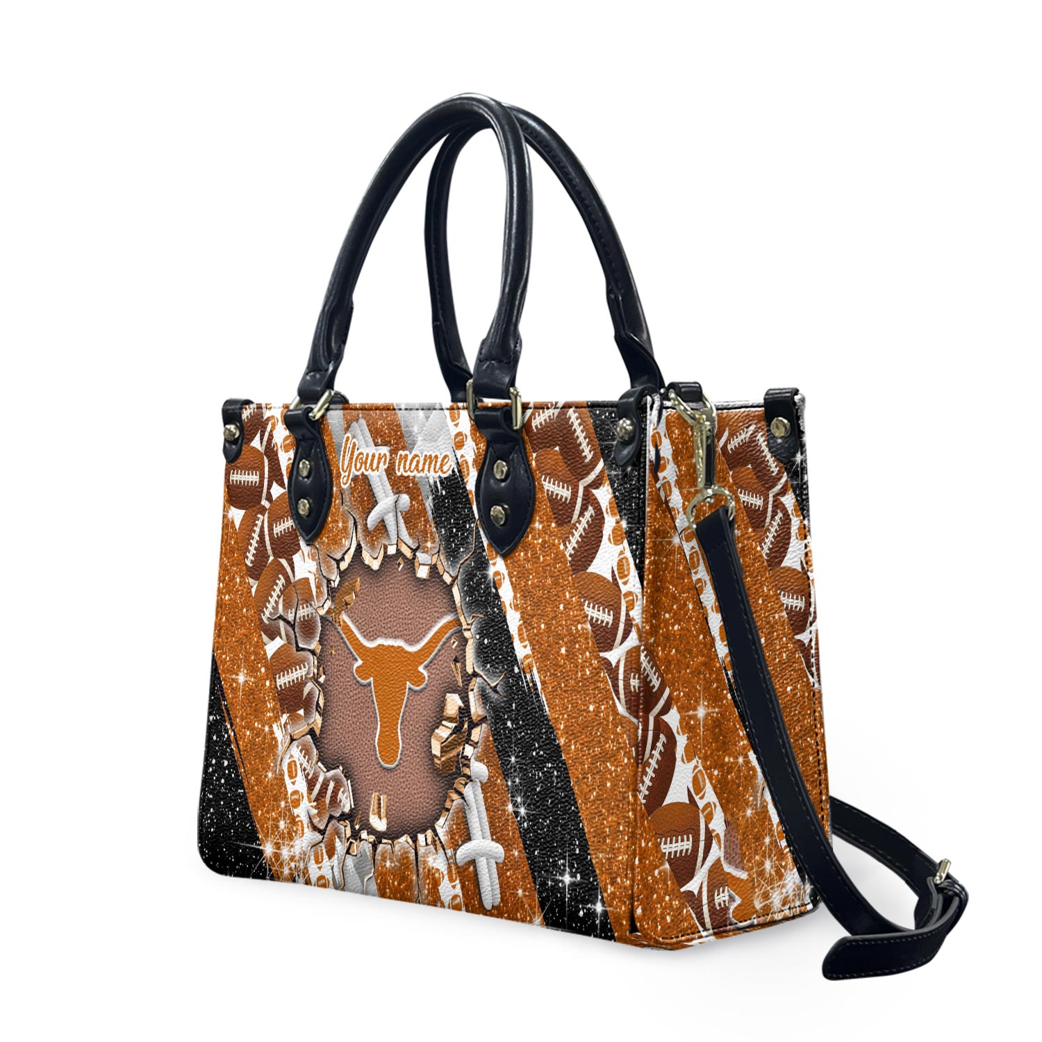 Custom Name Texas Longhorns Women Leather Bag