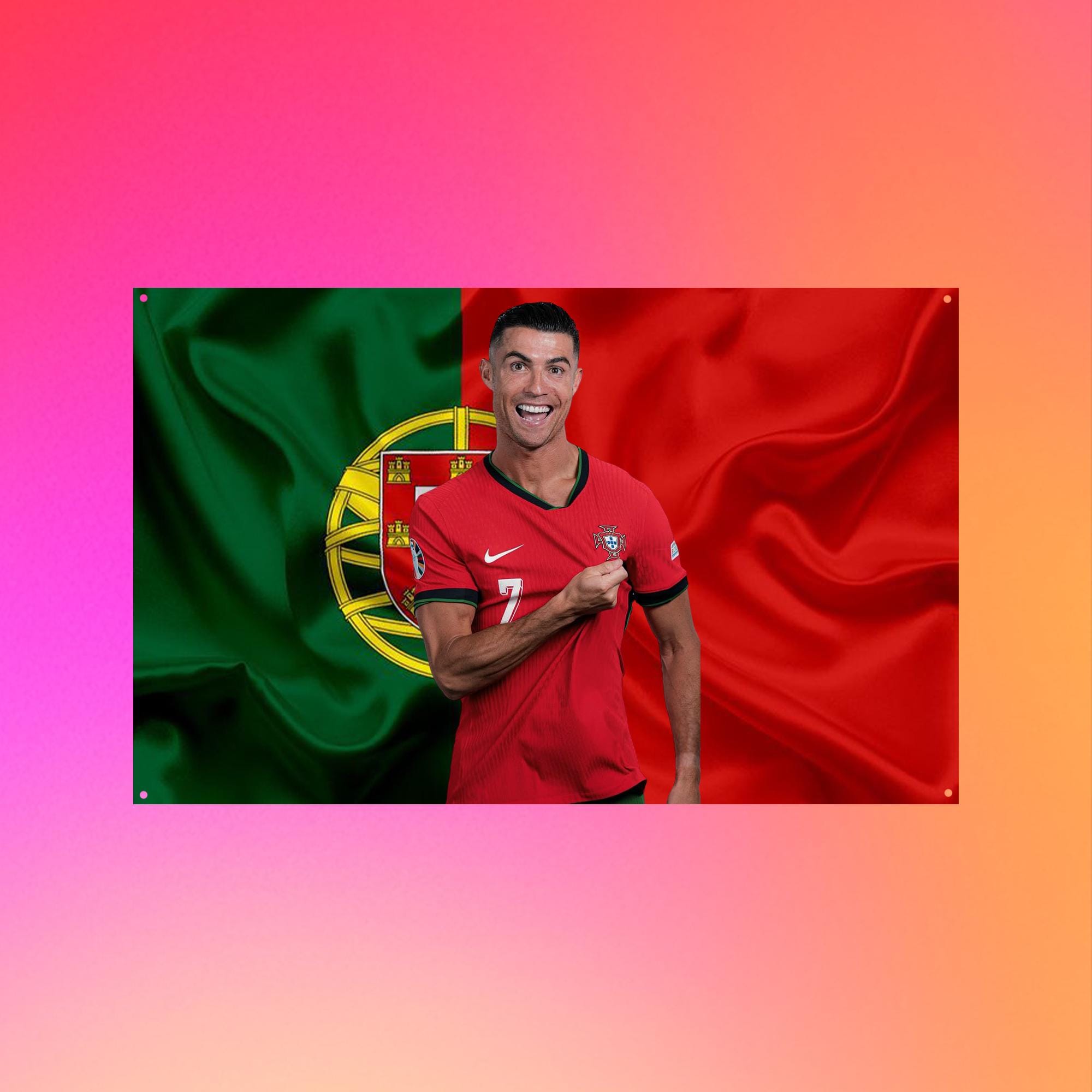 Cristiano Ronaldo Portugal Flag, Portuguese Football Tapestry, Soccer Legend Wall Decor, CR7 Fan Gift, Portugal Flag Banner