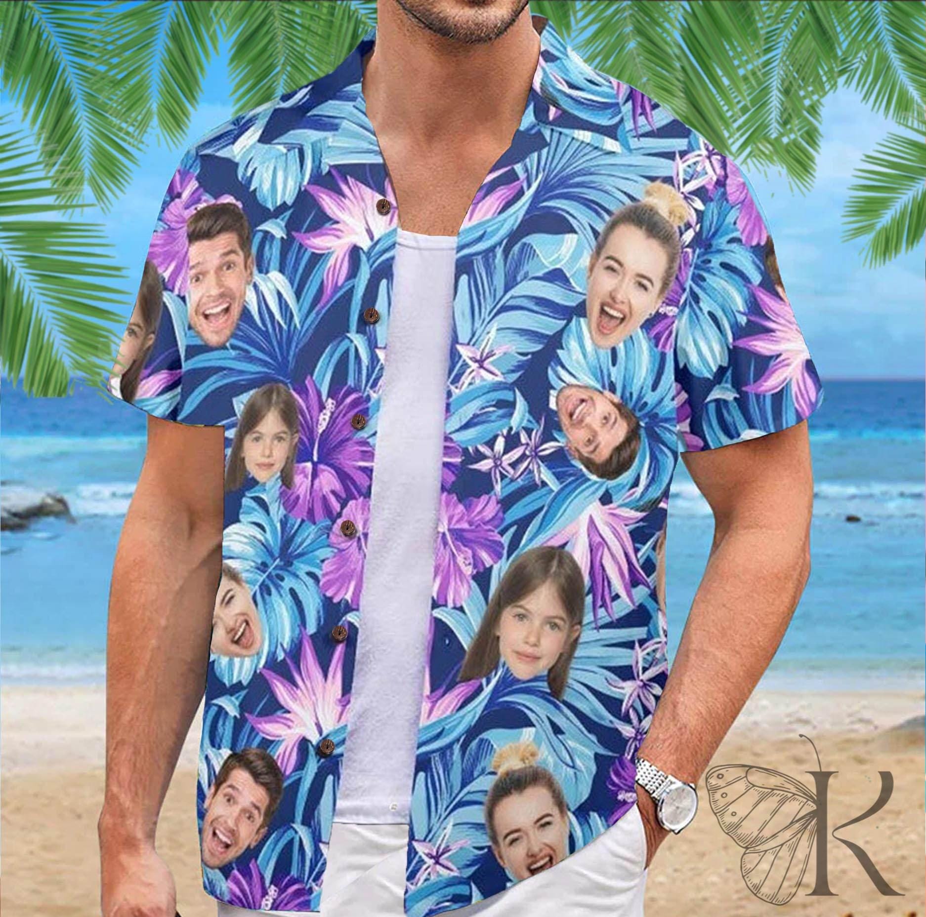 Personalized All-Over Print Hawaiian Shirt, Add Your Face, Photo, or Logo, Perfect Gift for Fathers Day or Any Occasion