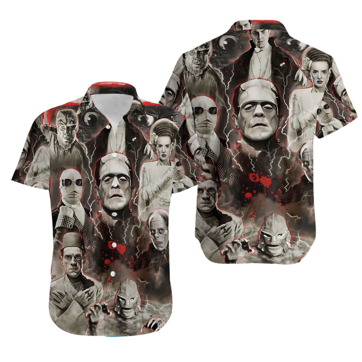 Horror Monster, Hawaiian shirt Men's Hawaiian Shirt, Hawaiian Beach Shirt, Button Downs Shirt
