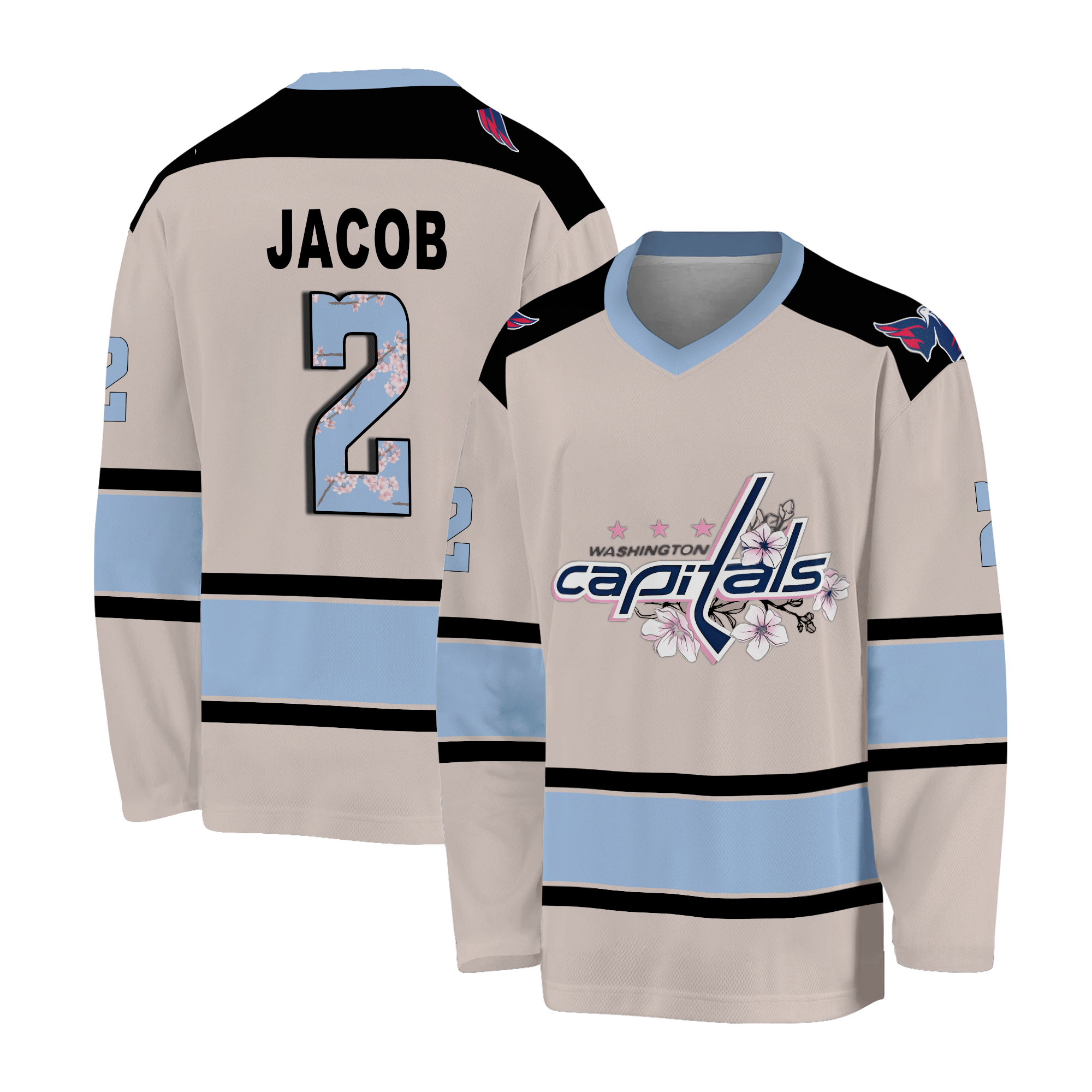 Personalized Washington Capitals Cherry Blossom 2025 Cream Hockey Shirt Unisex