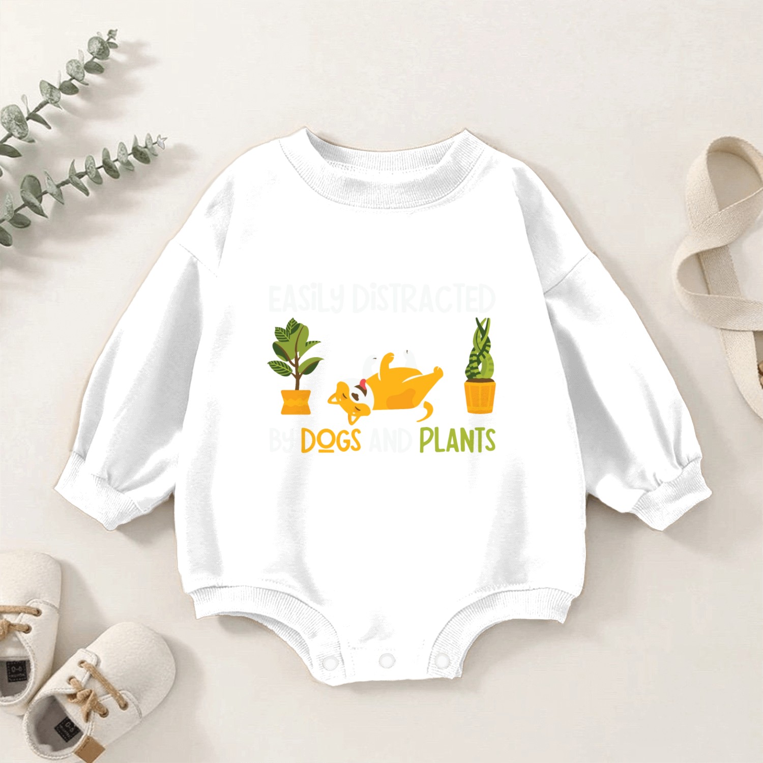 Easily Distracted by Dogs And Plants Baby Romper Sweatshirts