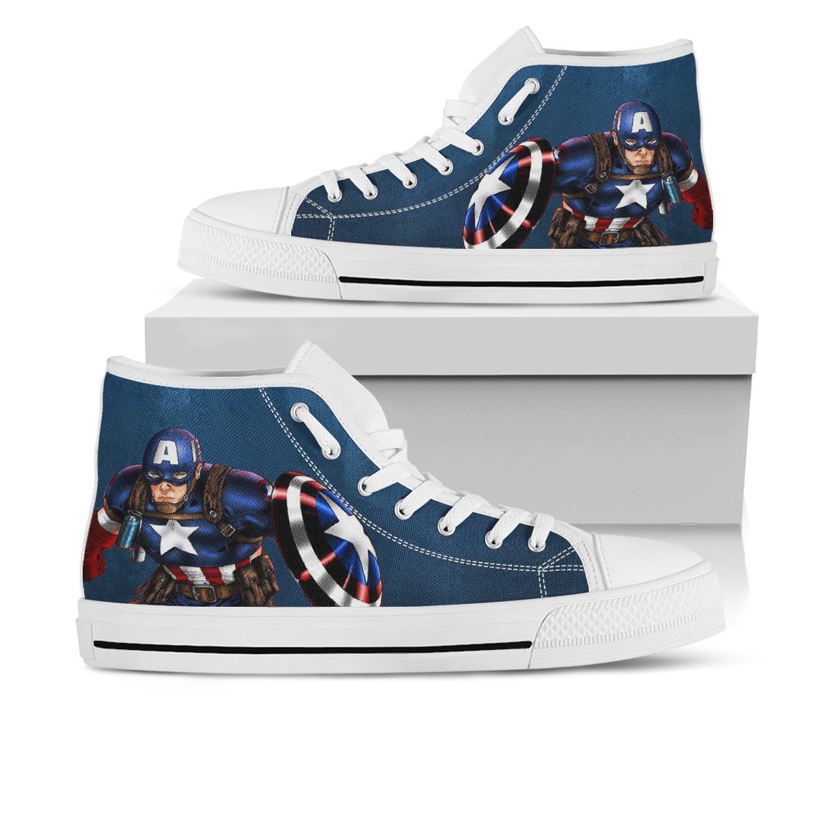 Captain America Shoes, Captain America High Top Sneaker, Comic Fan Converse style hightop, custom shoe, mom dad child shoe