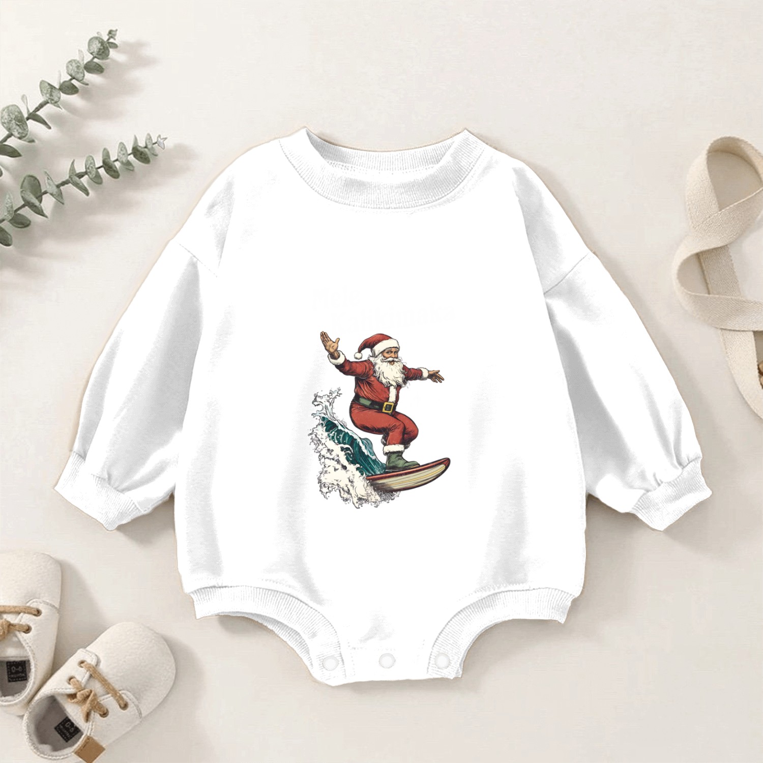 Mele Kalikimaka Hawaiian Christmas Surfing Santa Baby Romper Sweatshirts
