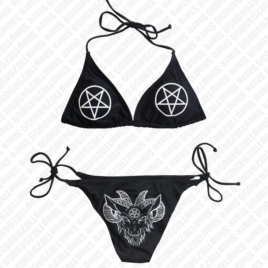 Aesthetic Gothic Y2K Style Letter Print Two-Piece Bikini Set for Women
