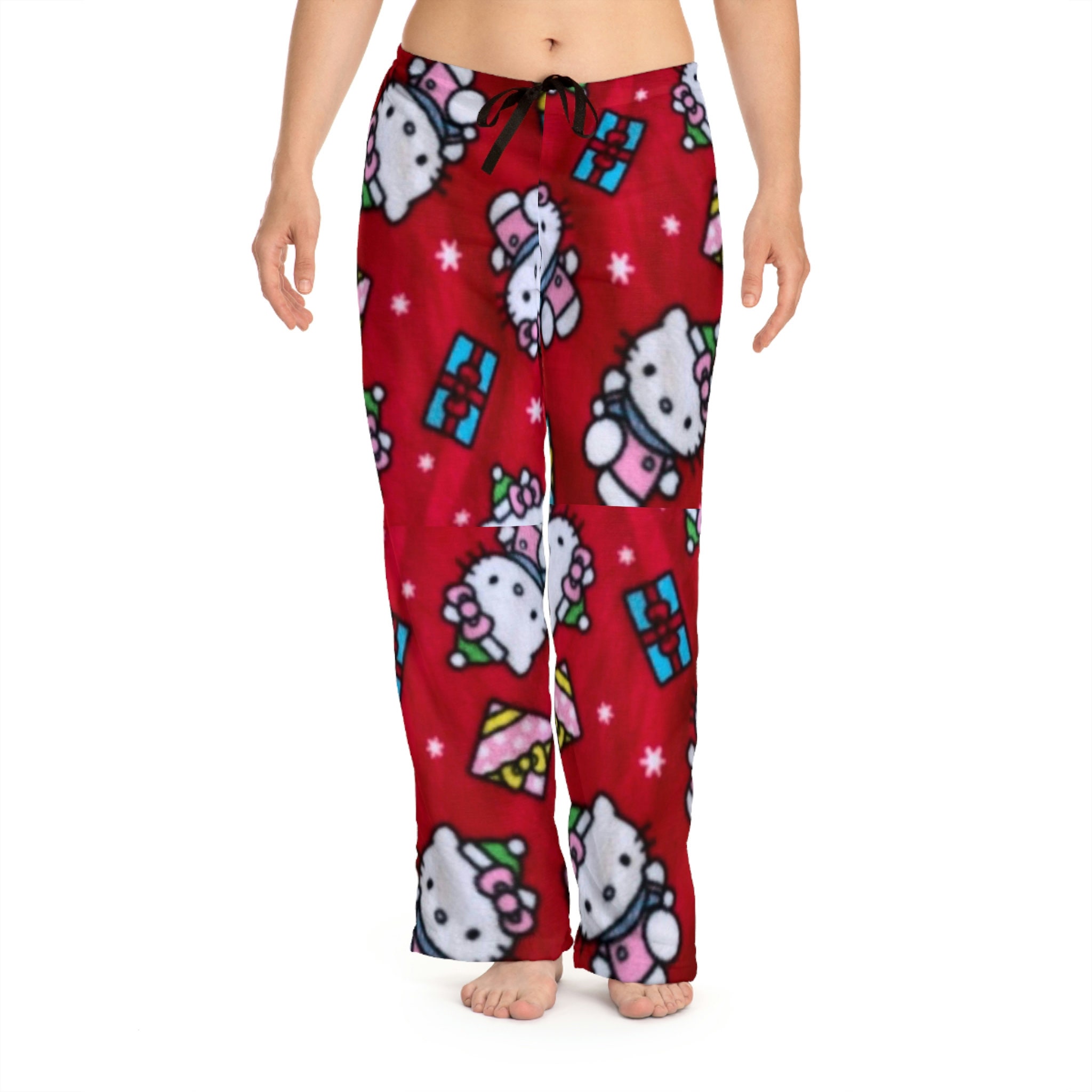 Retro snowflake hearts pink Christmas Kitty Pajamas Pants | Women's Sleepwear