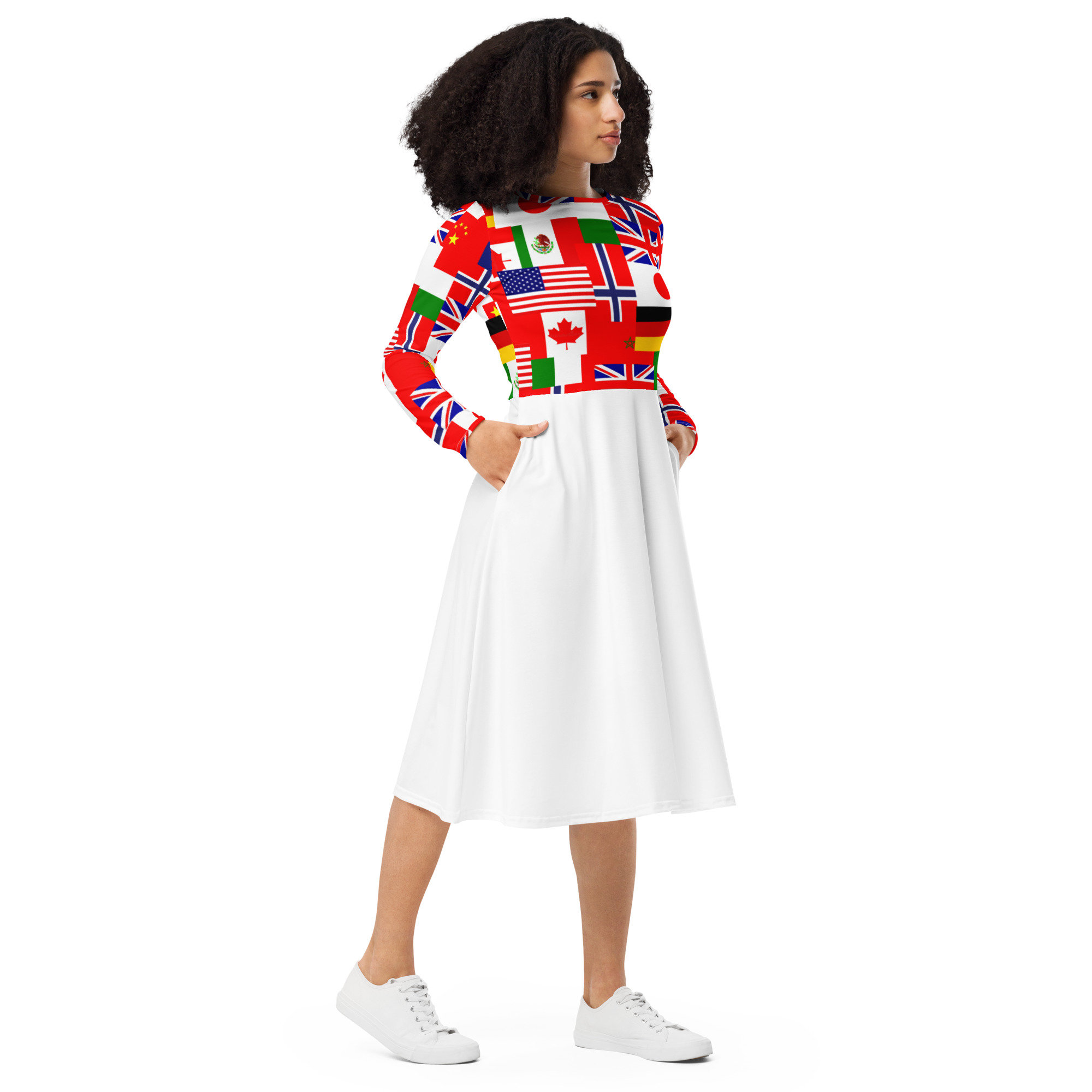 Flags of the countries All-over print long sleeve midi dress