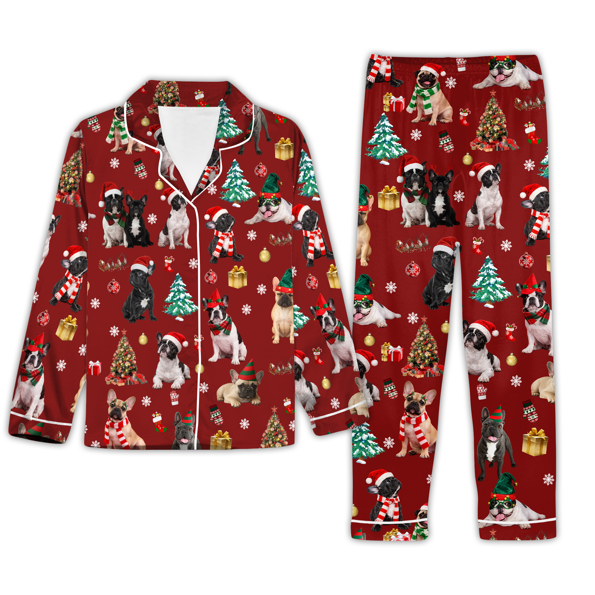 Christmas Pug Dog Pajamas Set, Pug Santa Hat Pajamas, Pug Mom Holiday Pajamas, Dog Mom Family Pajamas, Dog Lover Gift