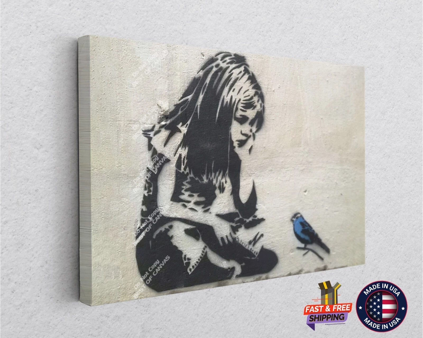 Girl with Blue Bird Banksy Wall Art Canvas Decor Home & Living