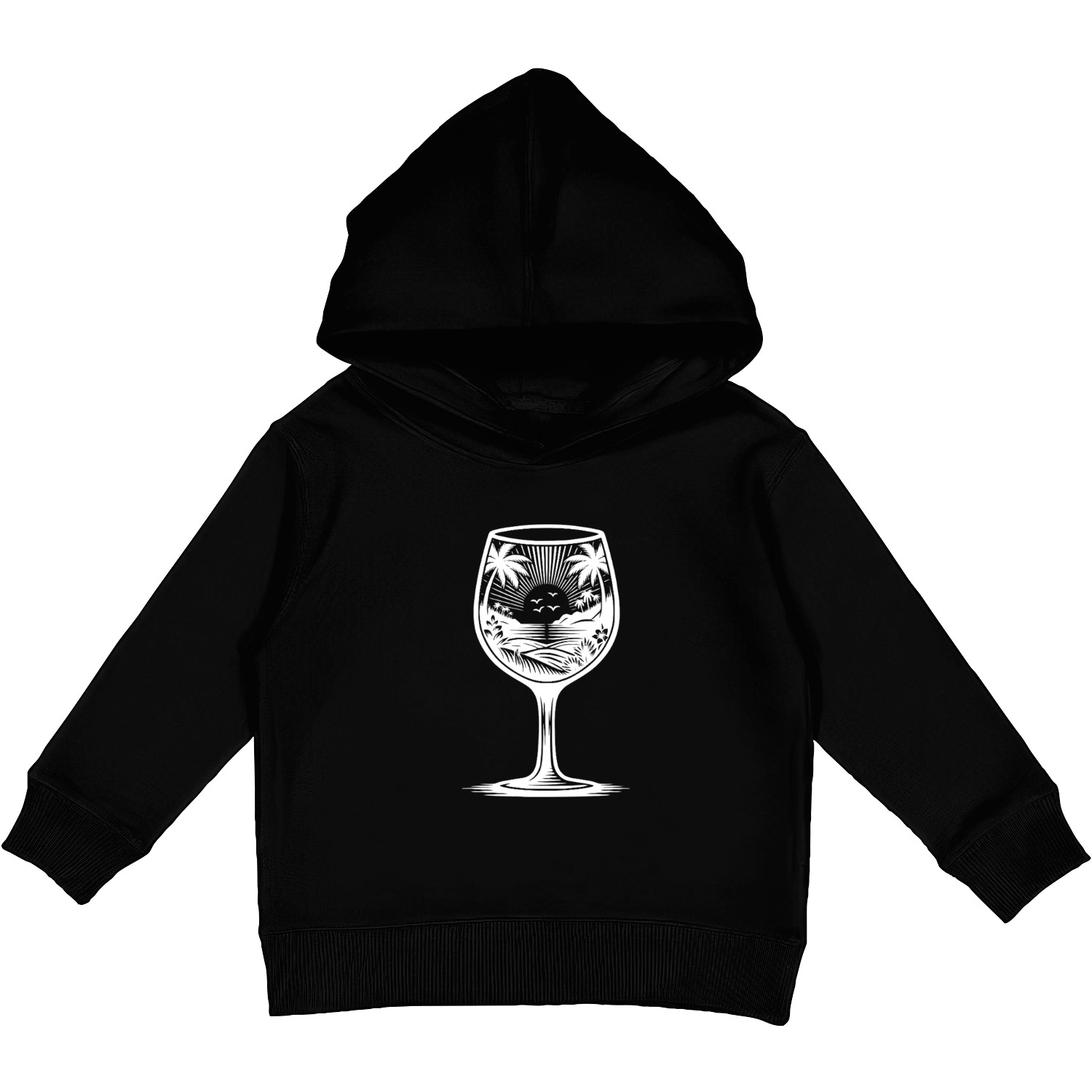Exotic Sunset Beach Motif Wine Glass Kids Pullover Hoodies