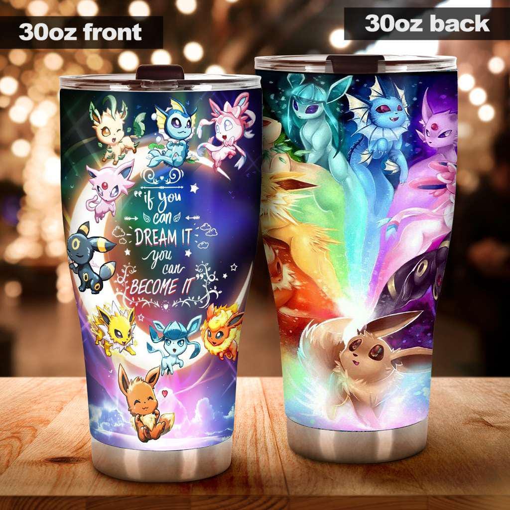 Eevee Evolution Tumbler, PKM Cup, Cute Anime Travel Mug, Stainless Steel Gift