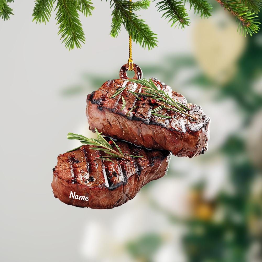 Beef Steak Christmas Ornament, BBQ Grill Lover Tree Decor, Holiday Gift Kitchen Tree Decoration, Gift for Steak & BBQ Lovers