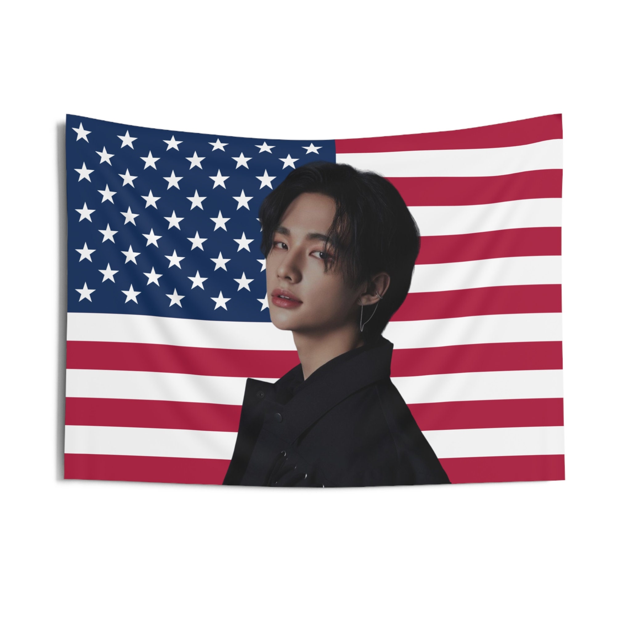 Stray Kids Hyunjin Flag Banner, SKZ Hyunjin Kpop American Flag Tapestry, Hyunjin Merch, Kpop flag, Gift Idea for SKZ Hyunjin Fan, SKZ flag