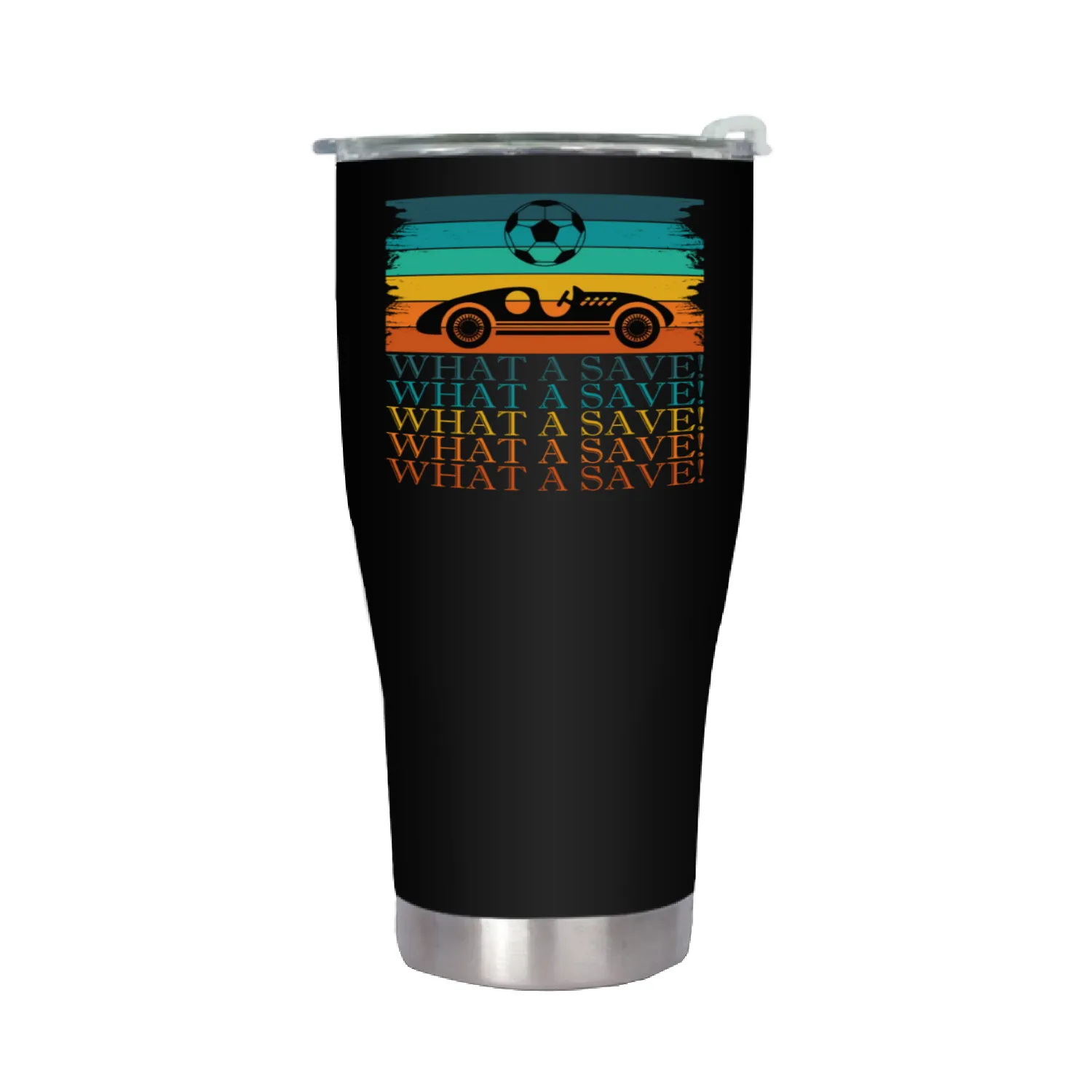 What A Save Vintage Retro Rocket Soccer Car Stainless Steel Tumblers