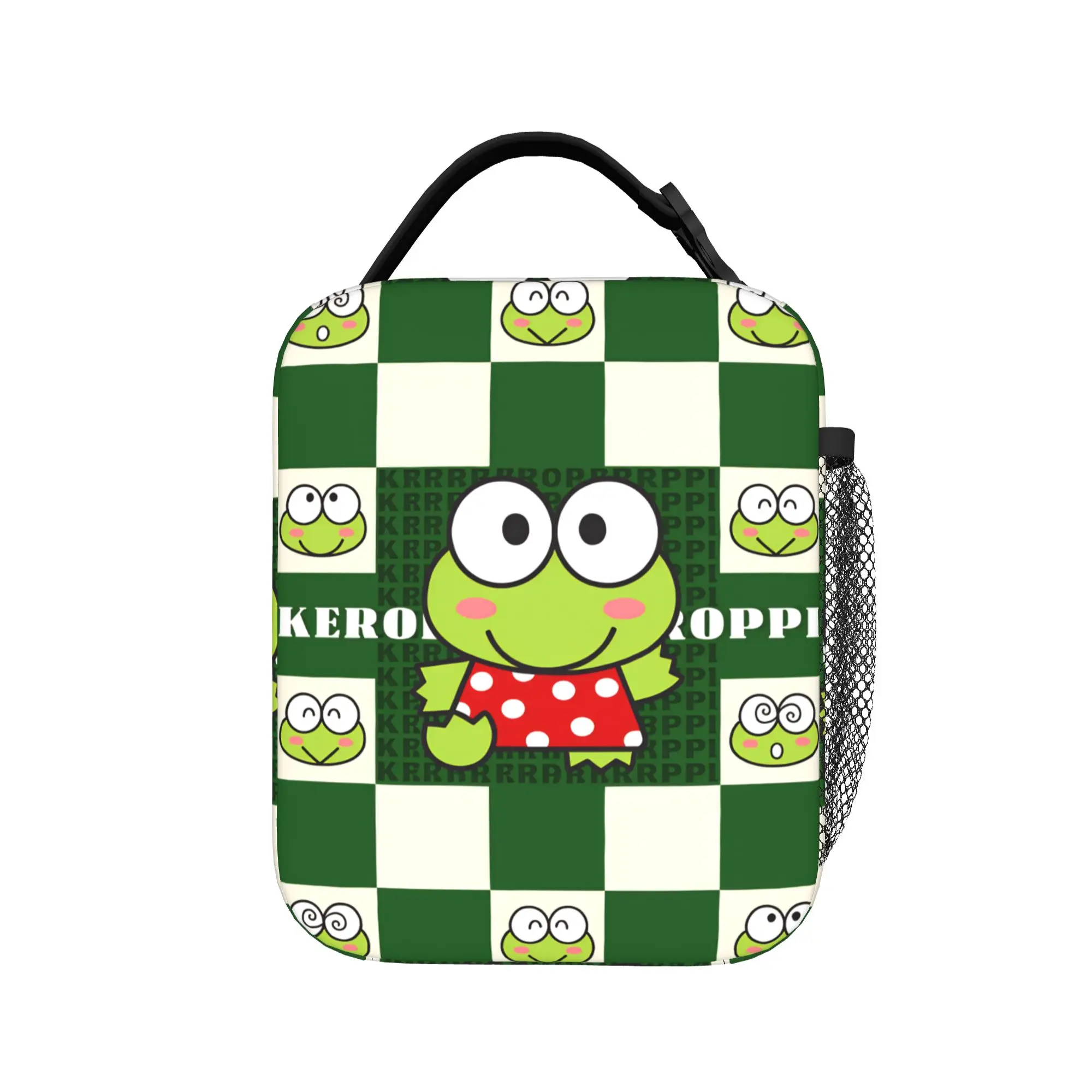 Keroppi Kerokero Green Cartoon Character Lunch Bag For Unisex Print Outdoor Picnic Lunch Box Fashion Portable Oxford Cooler Bag