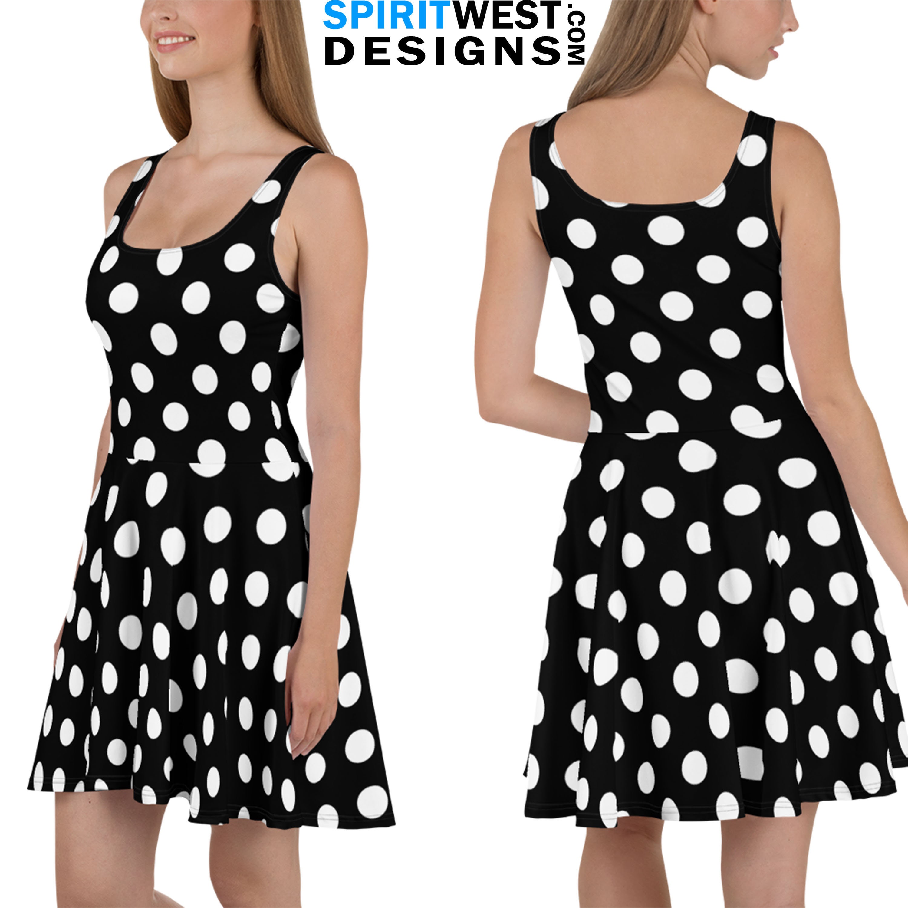 White Polka Dot Mouse Skater Dress, Cosplay Bodycon Halloween Woman Teen Costume | Workout Running Costume