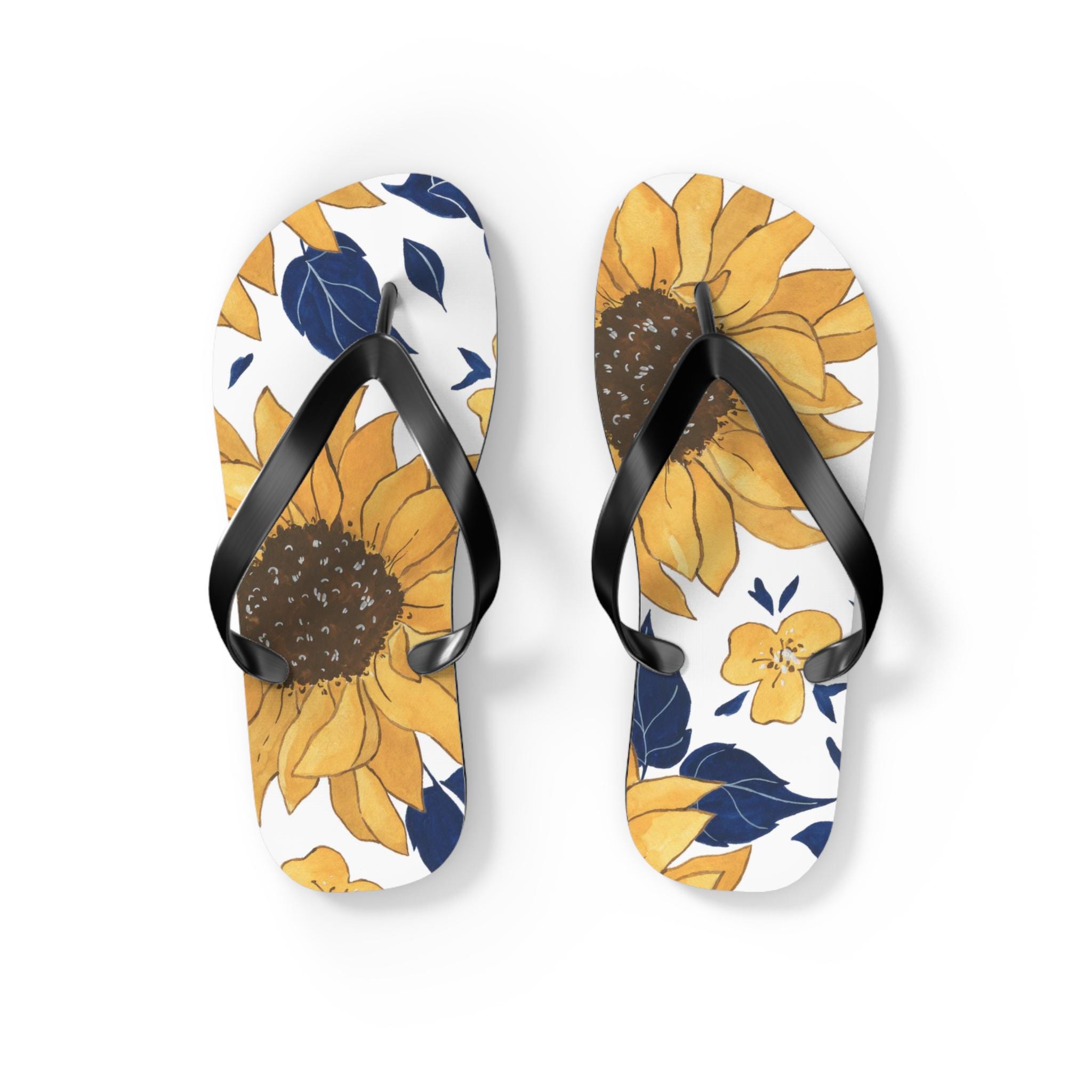 Sunflower Flip Flops, Summer Sandals, Beach Vacation Footwear, Garden Party Essentials, Cute Floral Slippers
