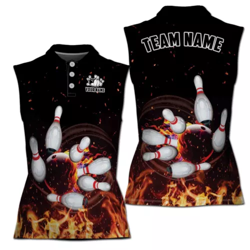 Personalized Blow Up The Fire Bowling On Flame Women Sleeveless Polo