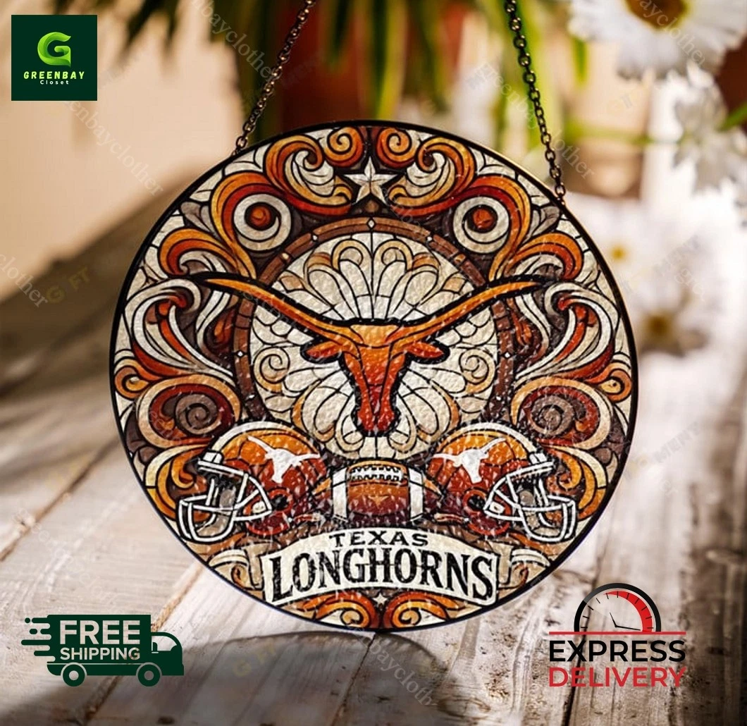 Texas Longhorns Football Stained Glass Suncatcher Window Hanging