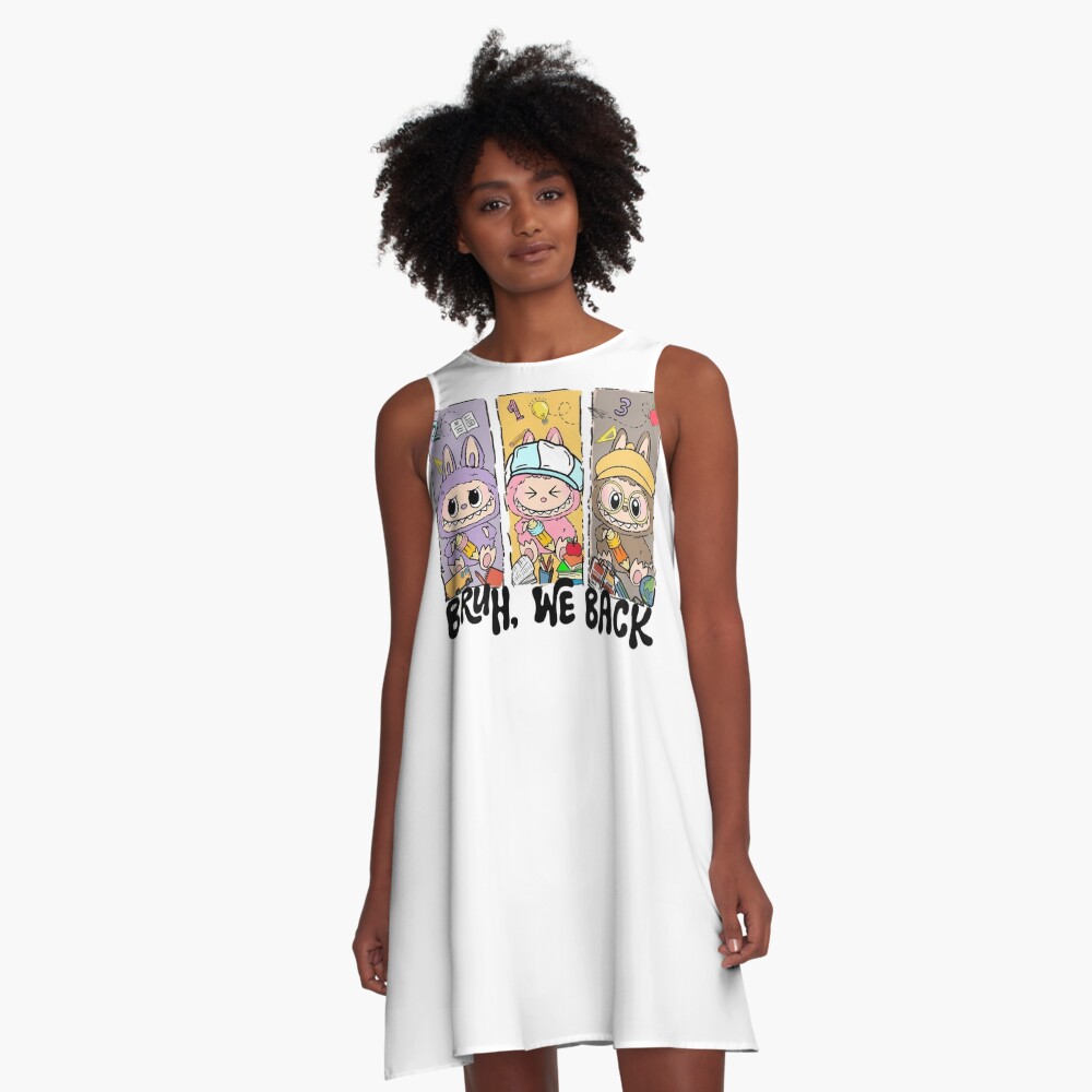 Adorable Chibi Labubu Monster Bunny | Bruh, We Back A-Line Dress, Gift for Her