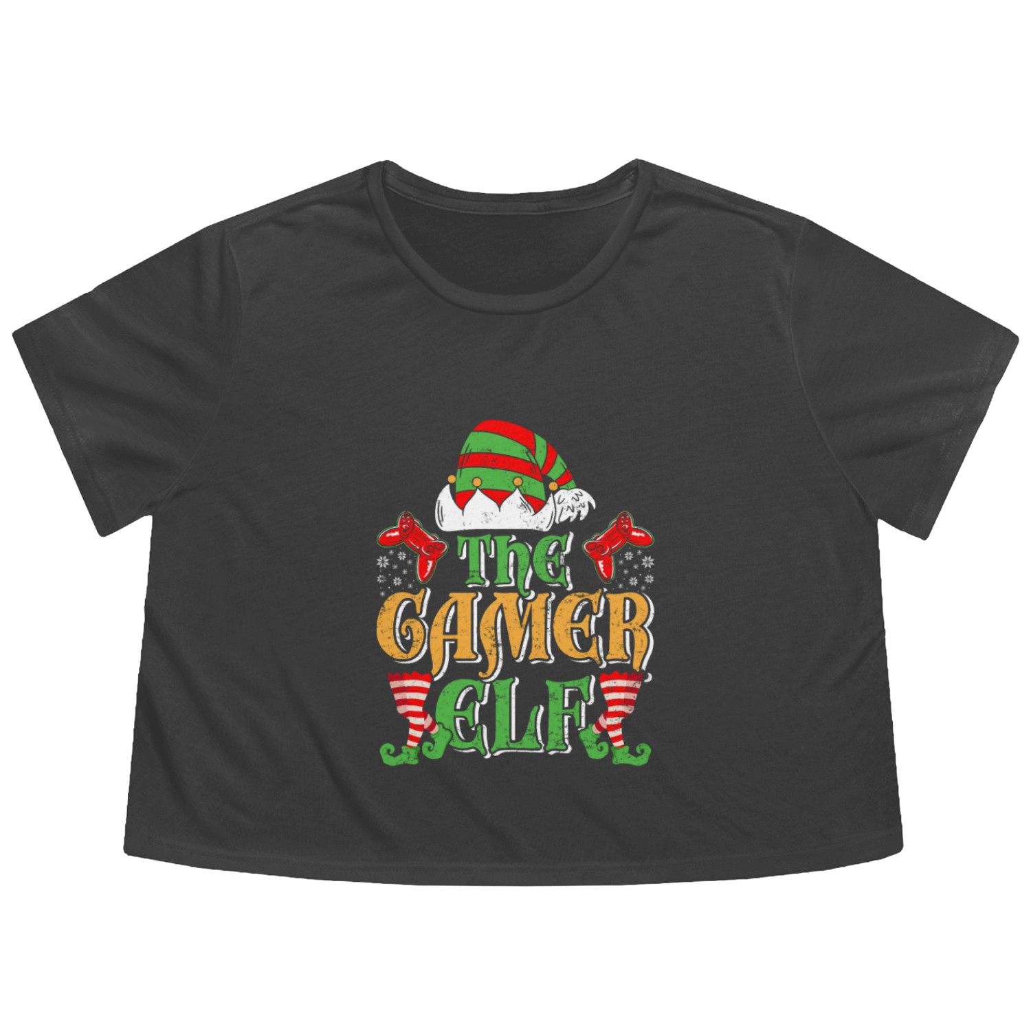 Christmas Gamer Elf Video Games X-Mas Flowy Cropped Tees