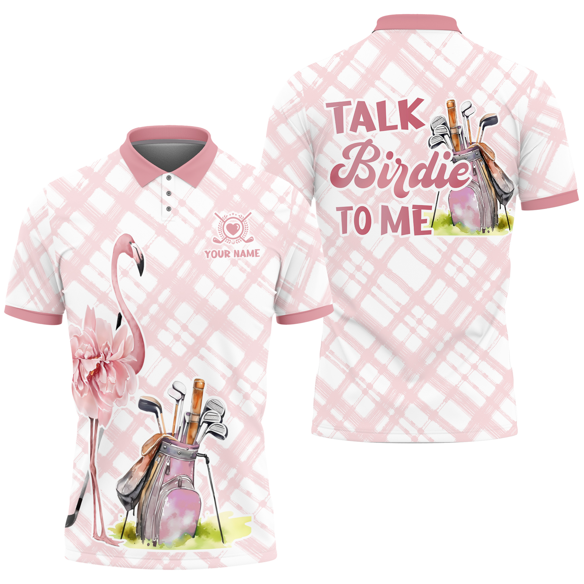 Customize Name Talk Birdie To Me Flamingo Golf Women's Polo Shirt
