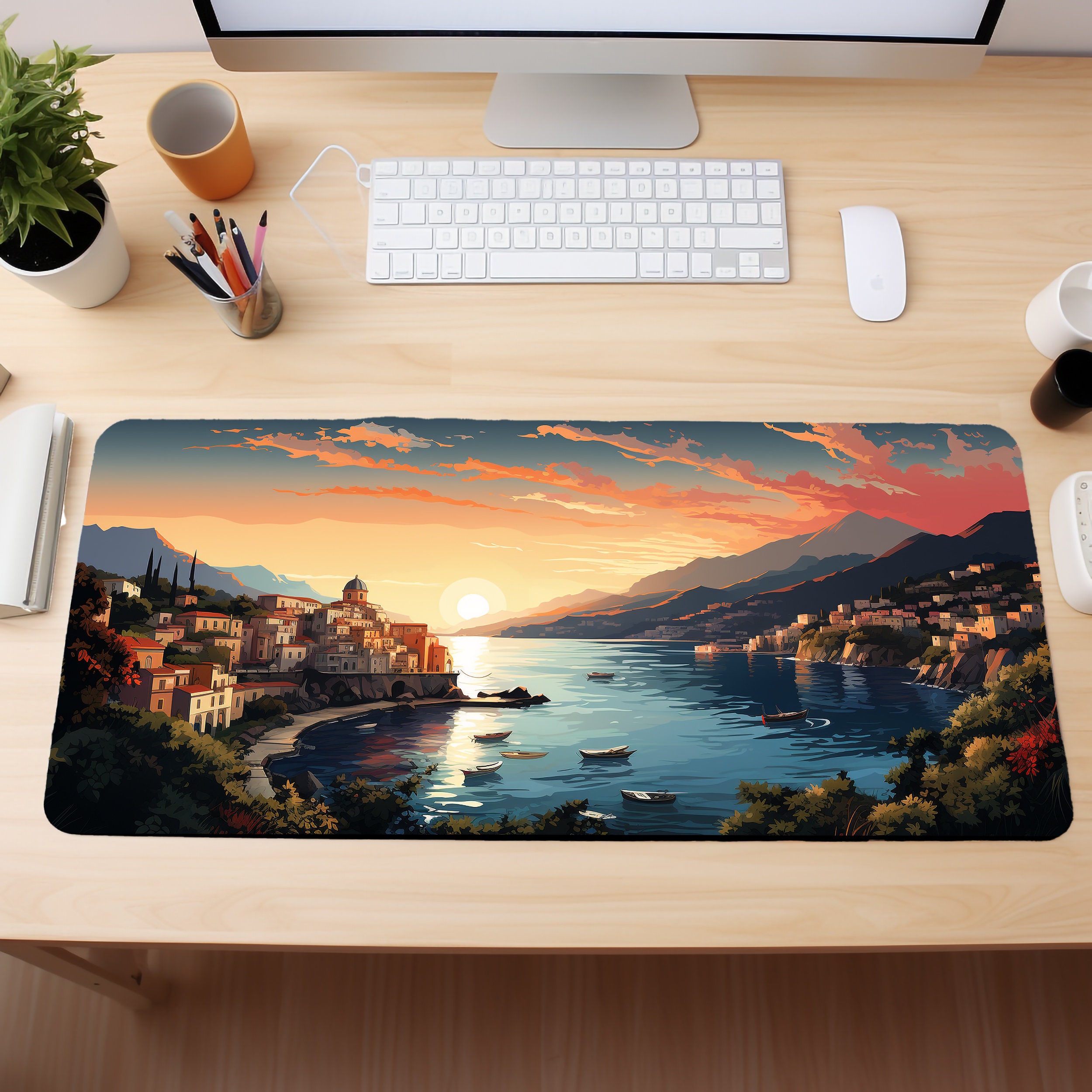 Amalfi Coast Desk Mat, Italy Mouse Pad, Italian Desk Pad