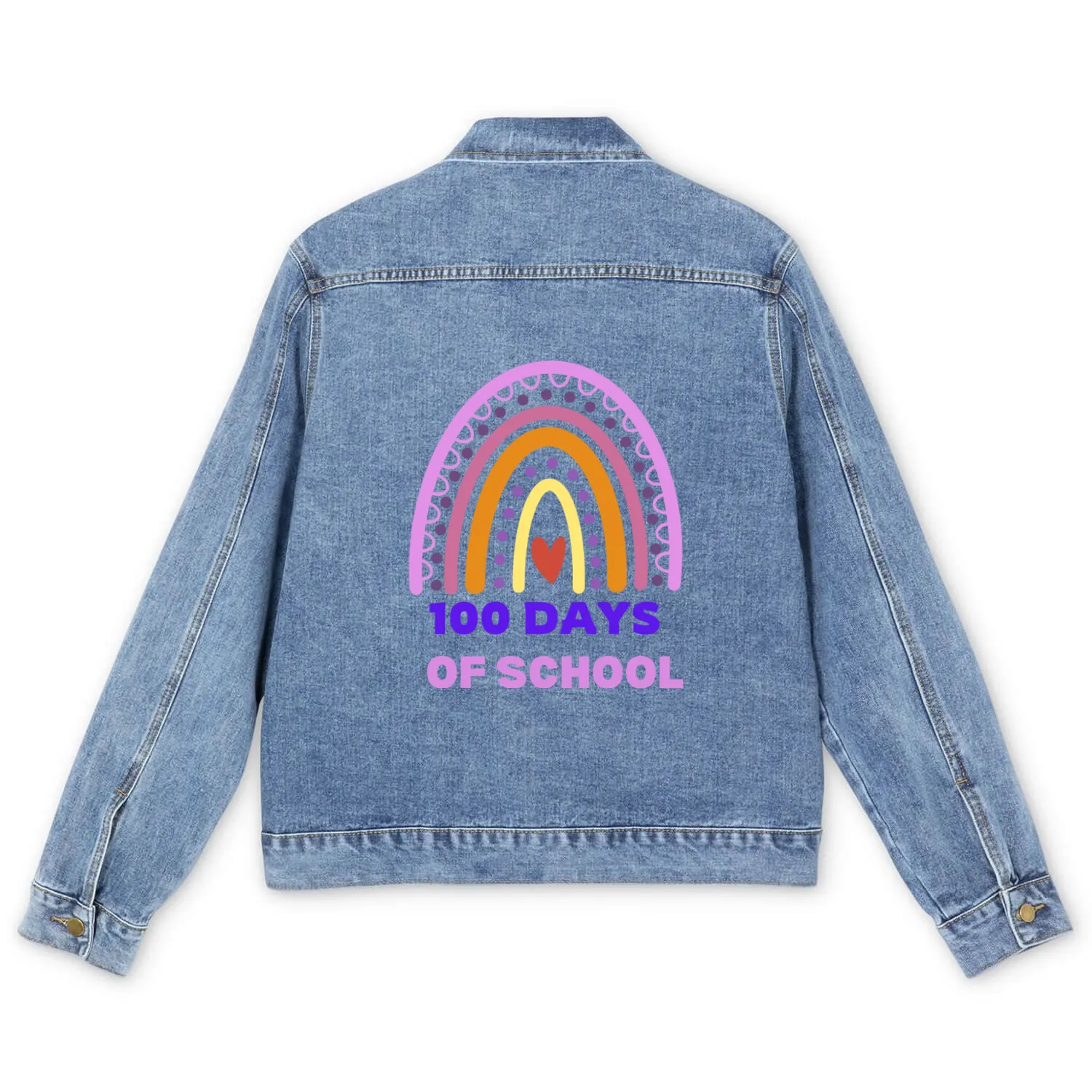 Cute 100 Days Of School Rainbow 100th Day Of Schoo Men's Denim Jackets