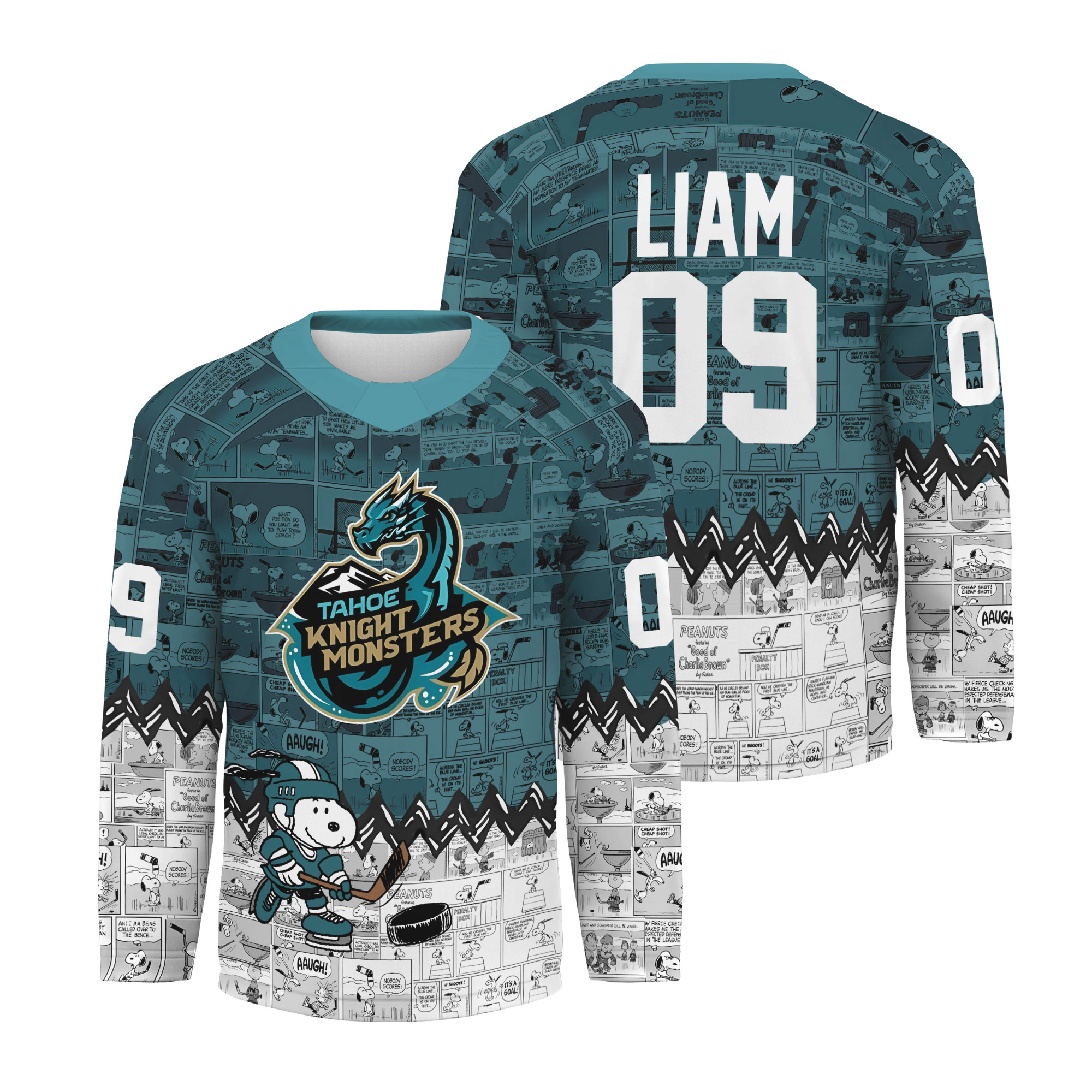 Personalize Tahoe Knight Monsters Peanutss 75th Anniversary Hockey Shirt Fan Gear