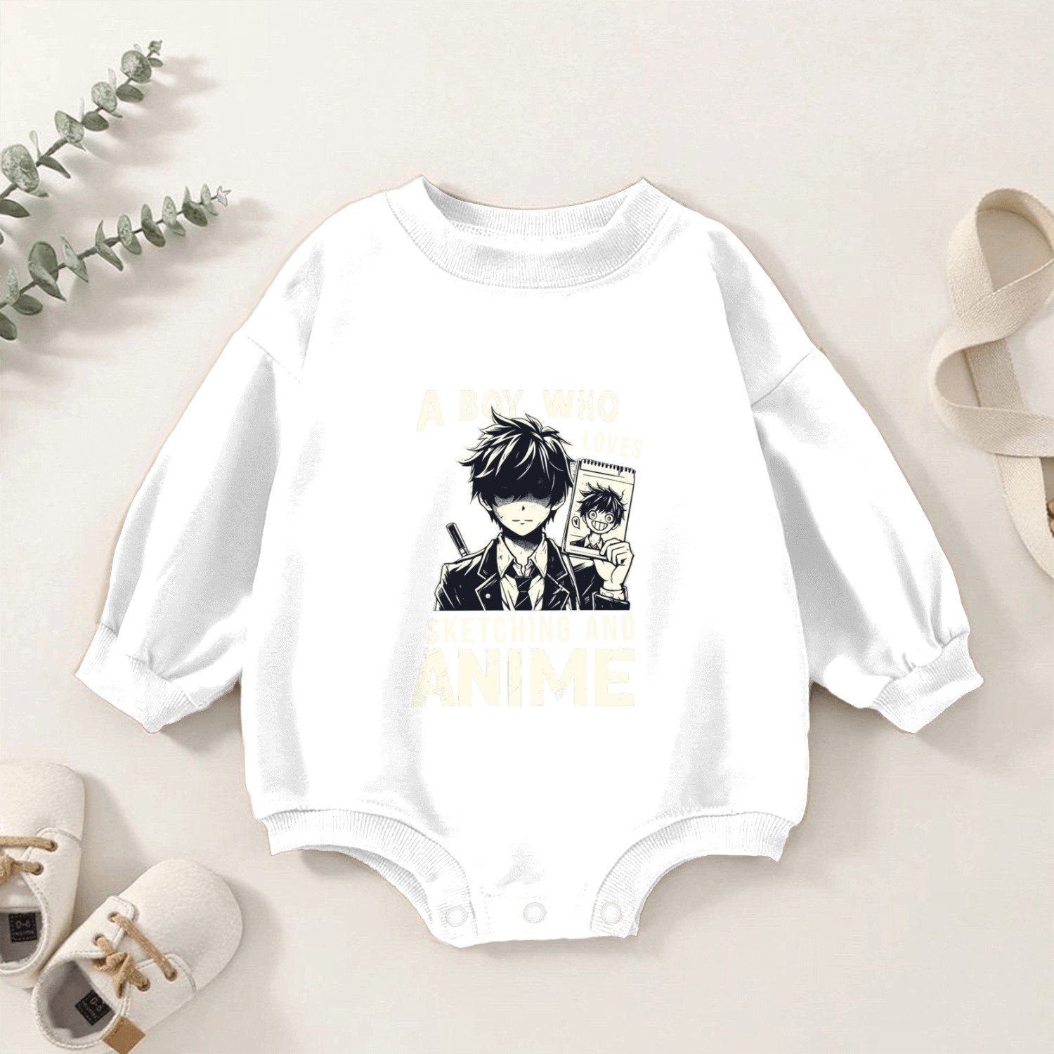 A Boy Who Loves Sketching And Anime Japanese Manga Baby Romper Sweatshirts