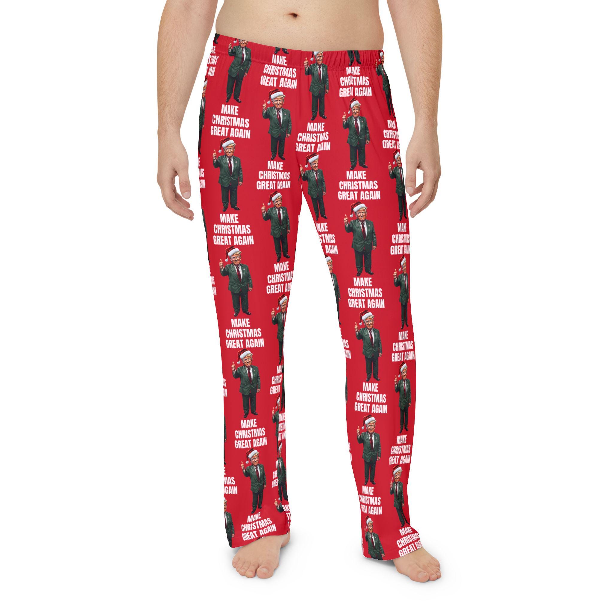 Trump Christmas Men's Pajama Pants, Trumpmas Pajamas, Holiday Lounge Sleepwear, Funny Political Gift, MAGA Jammies Presidential Xmas Apparel