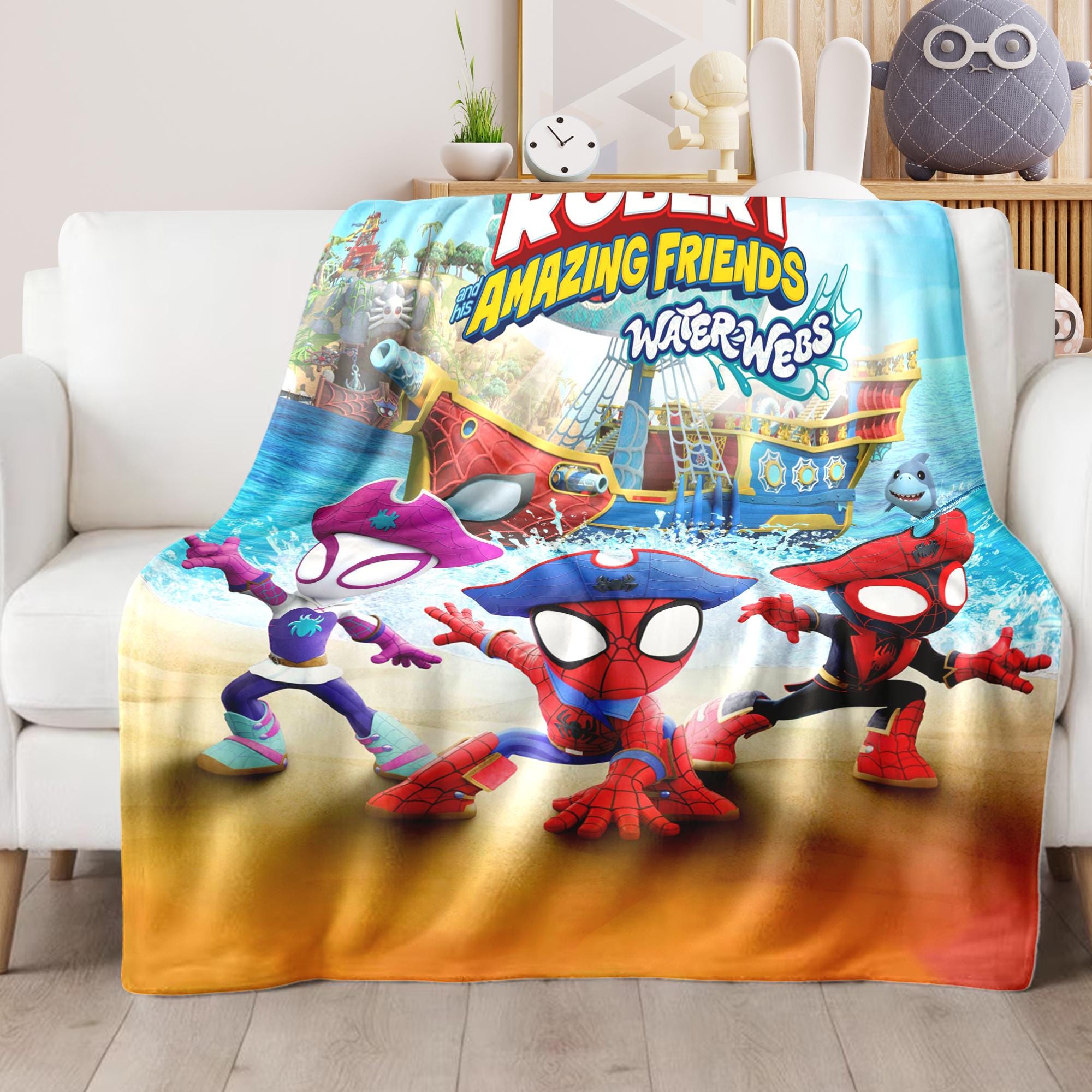 Personalized Spidey And Amazing Friends Water Webs Blanket, Spidey And Amazing Friends Blanket, Spidey Kids Birthday Gifts